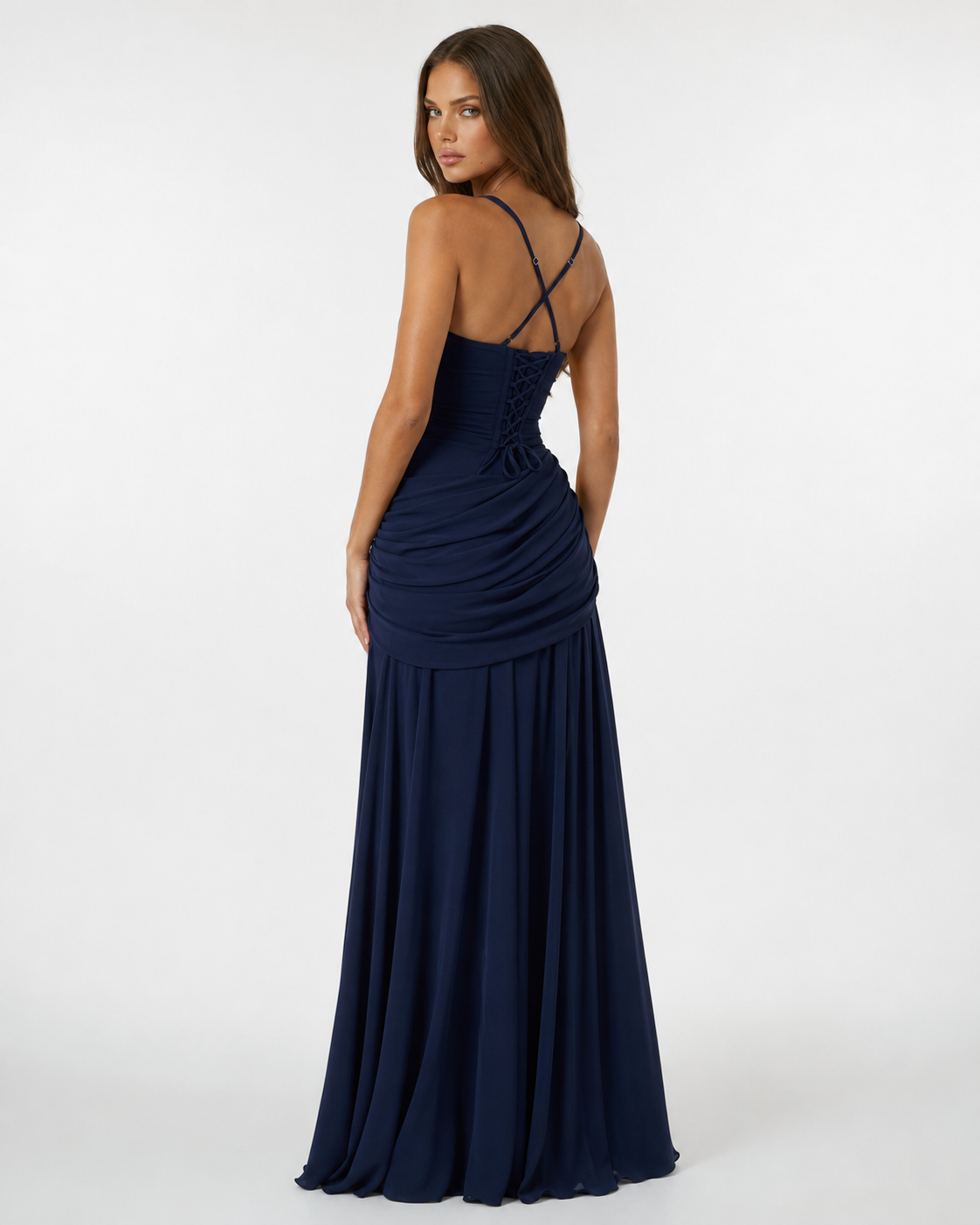 Enie | Ruched Square Neckline Maxi Dress