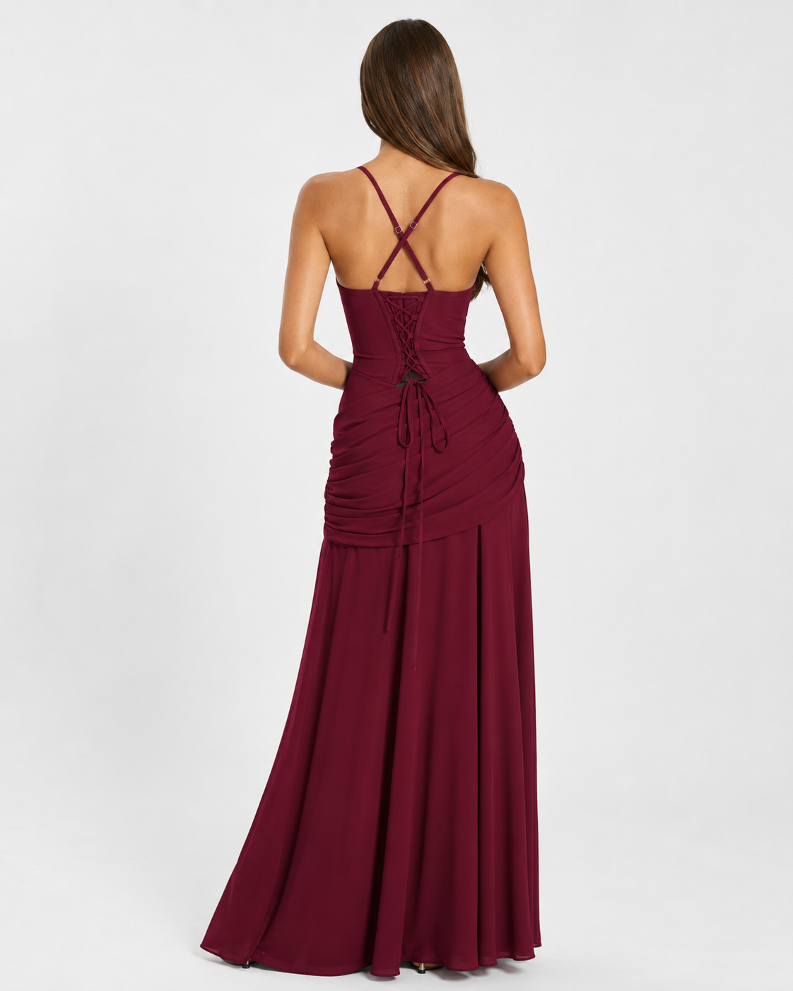 Enie | Ruched Square Neckline Maxi Dress