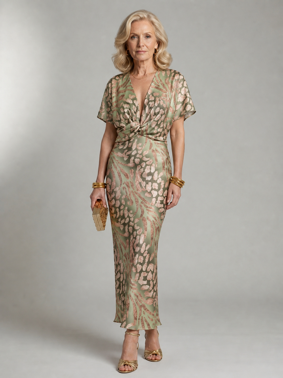 Coralie| Abstract Print V Neck Twist Waist Midi Dress