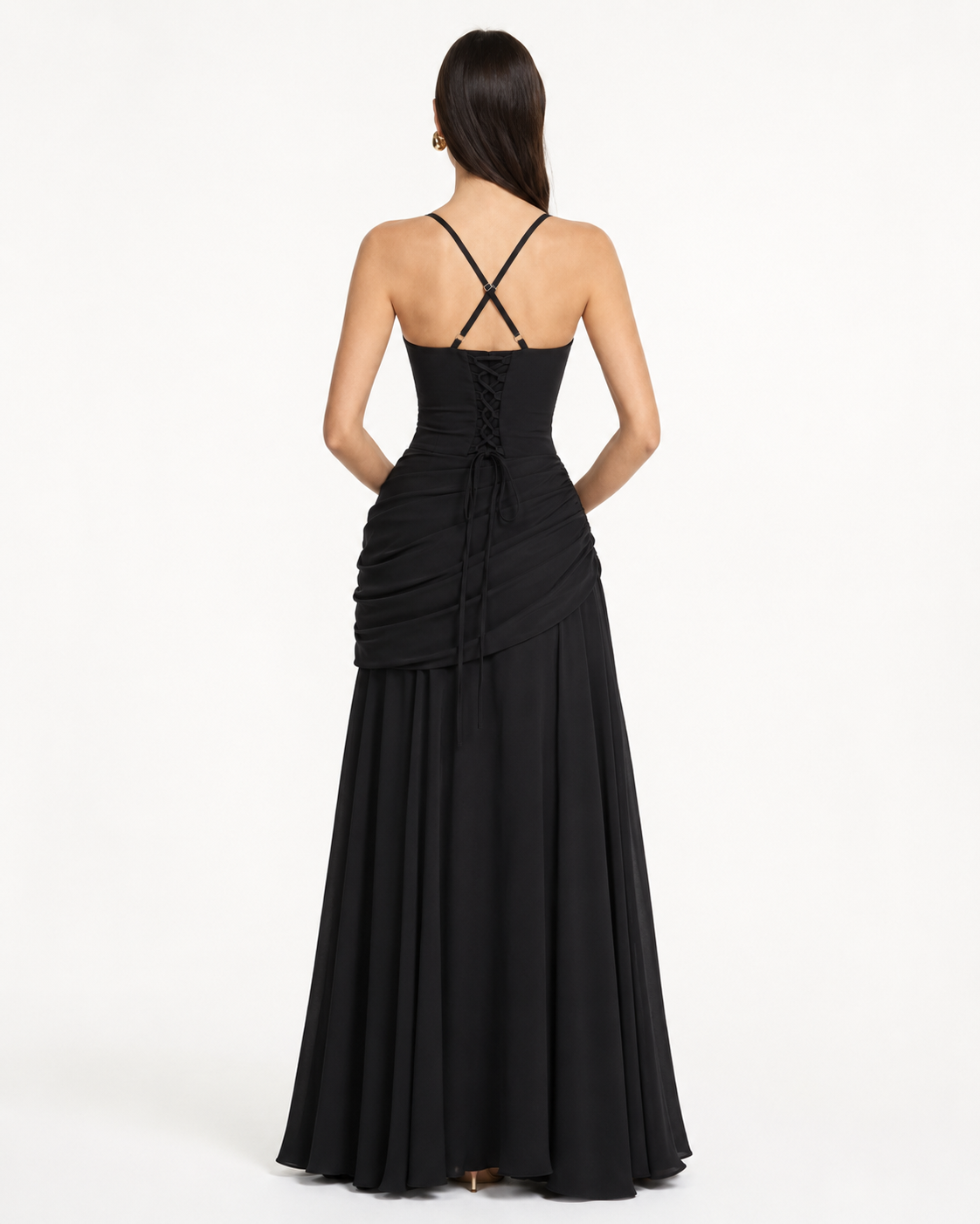 Enie | Ruched Square Neckline Maxi Dress