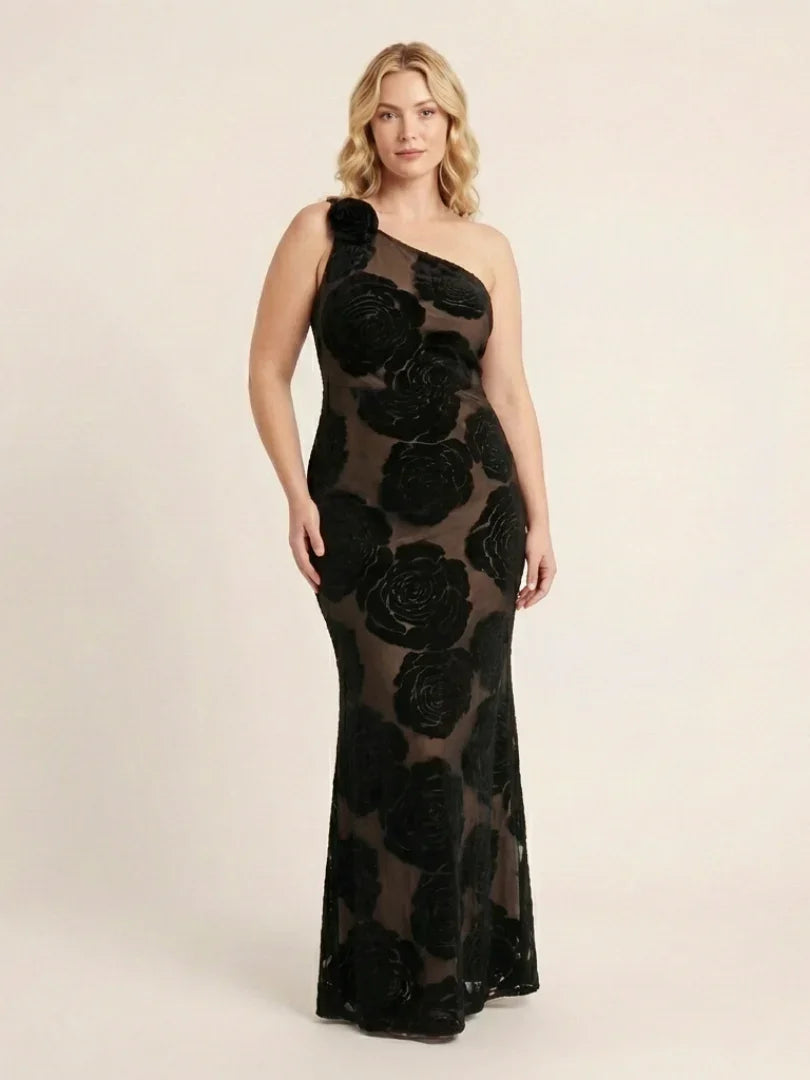 Cressida | Robe longue en dentelle florale à épaule dénudée