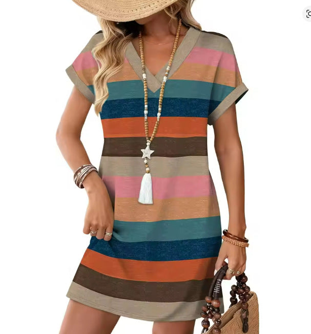 Relaxed Printed V-Neck Midi Dress