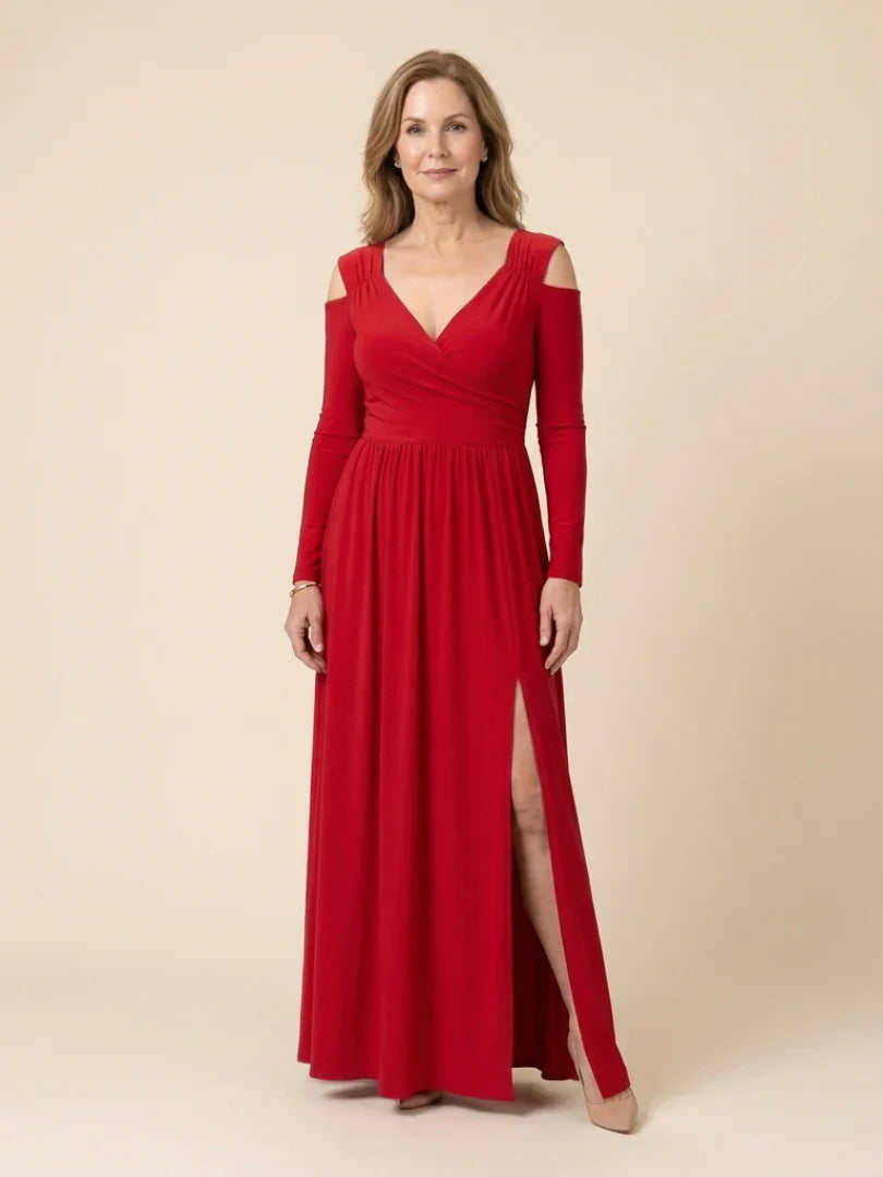 Althea | Robe longue fendue à manches longues et col en V