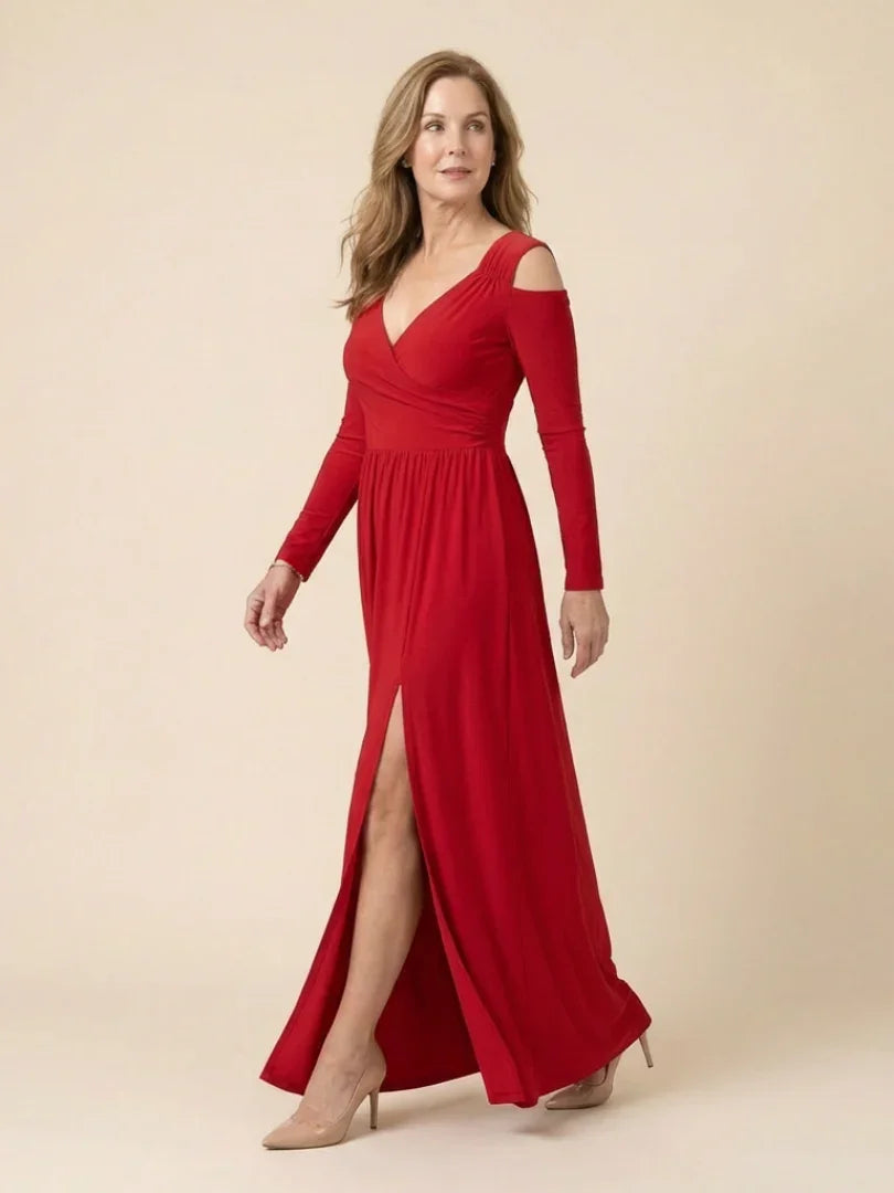 Althea | Robe longue fendue à manches longues et col en V