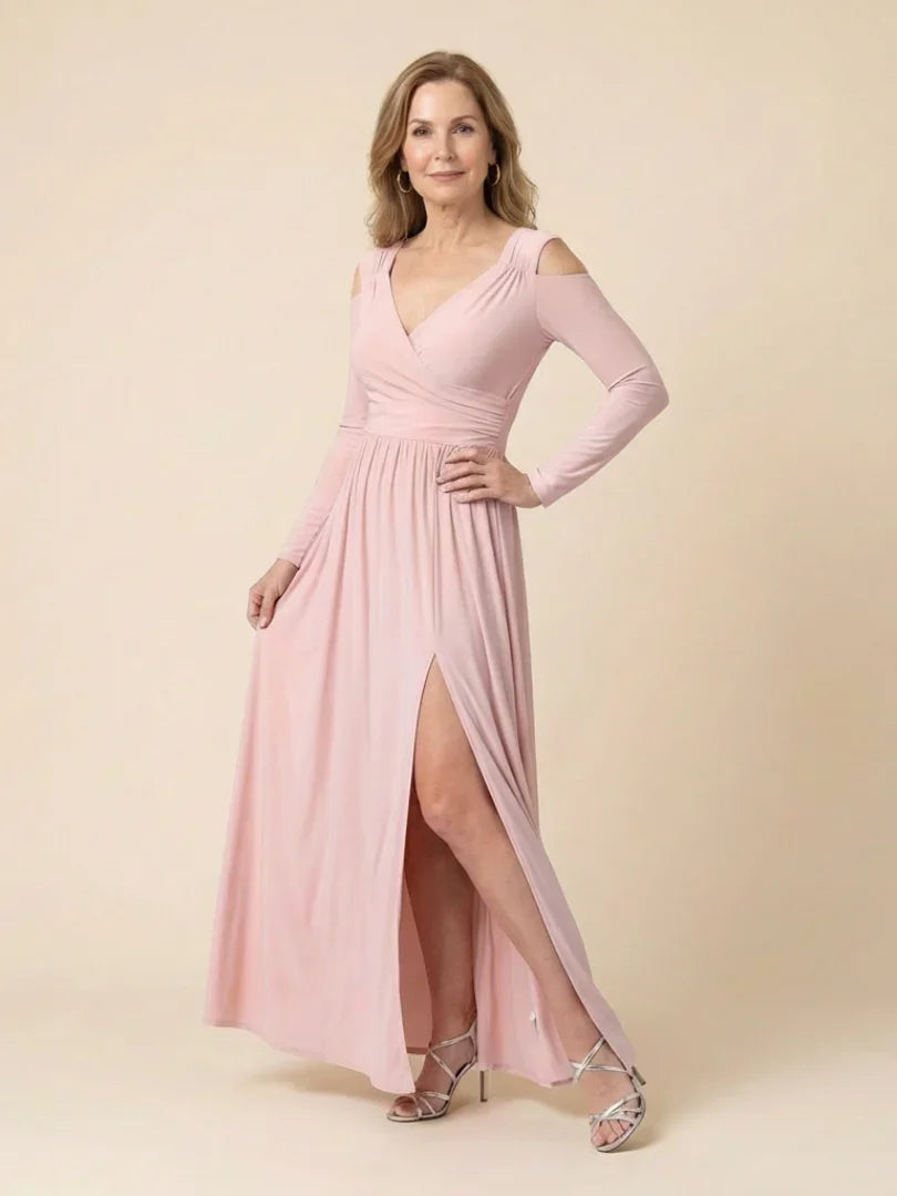 Althea | Robe longue fendue à manches longues et col en V