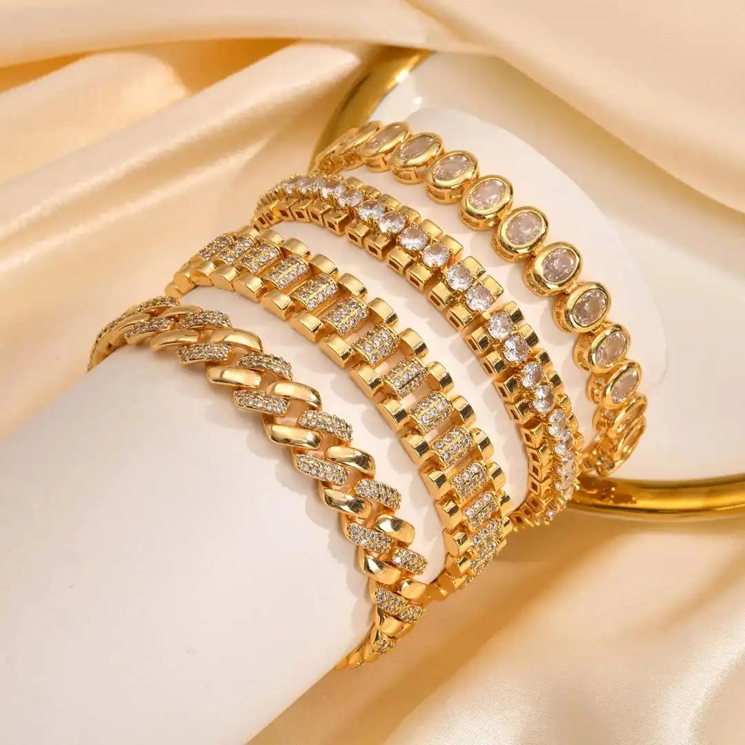 Gold Cubic Zirconia Bracelet Set