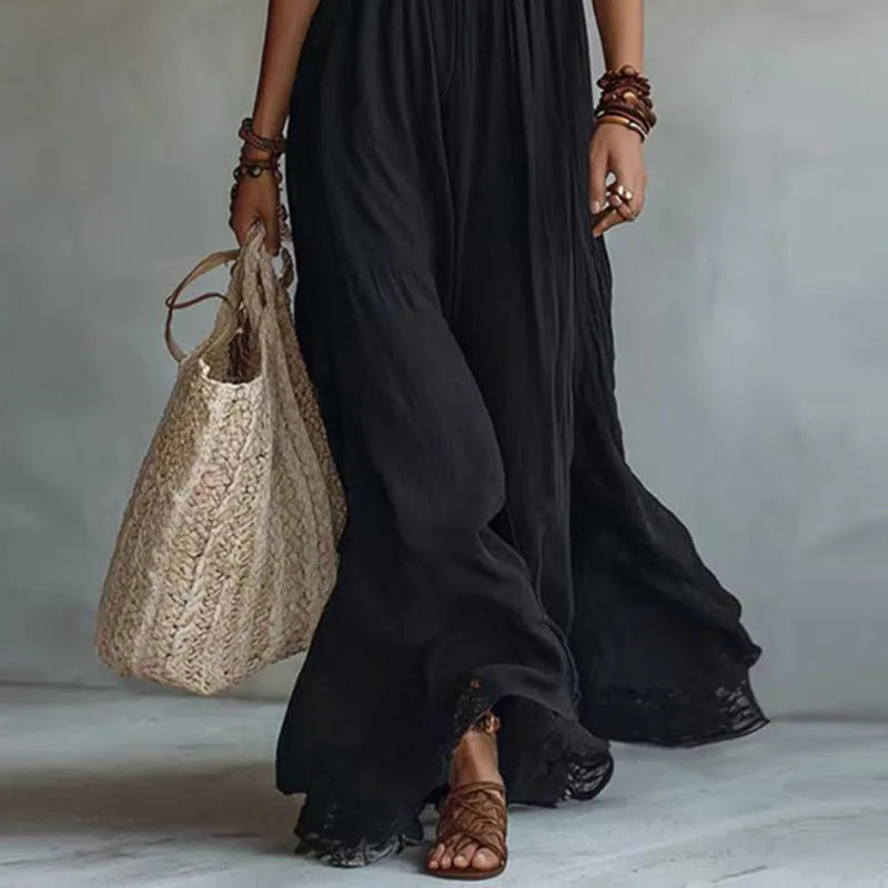 JADE | Lace Panel Halter Maxi Dress with Open Back