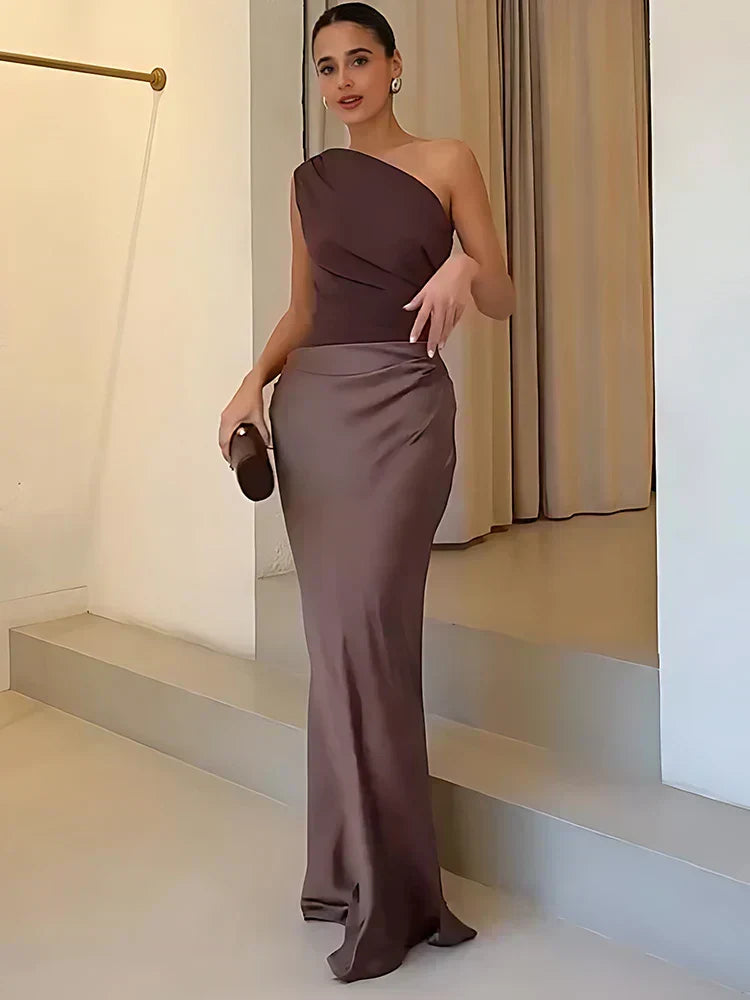 Alma | Satin Gilt Maxi Dress