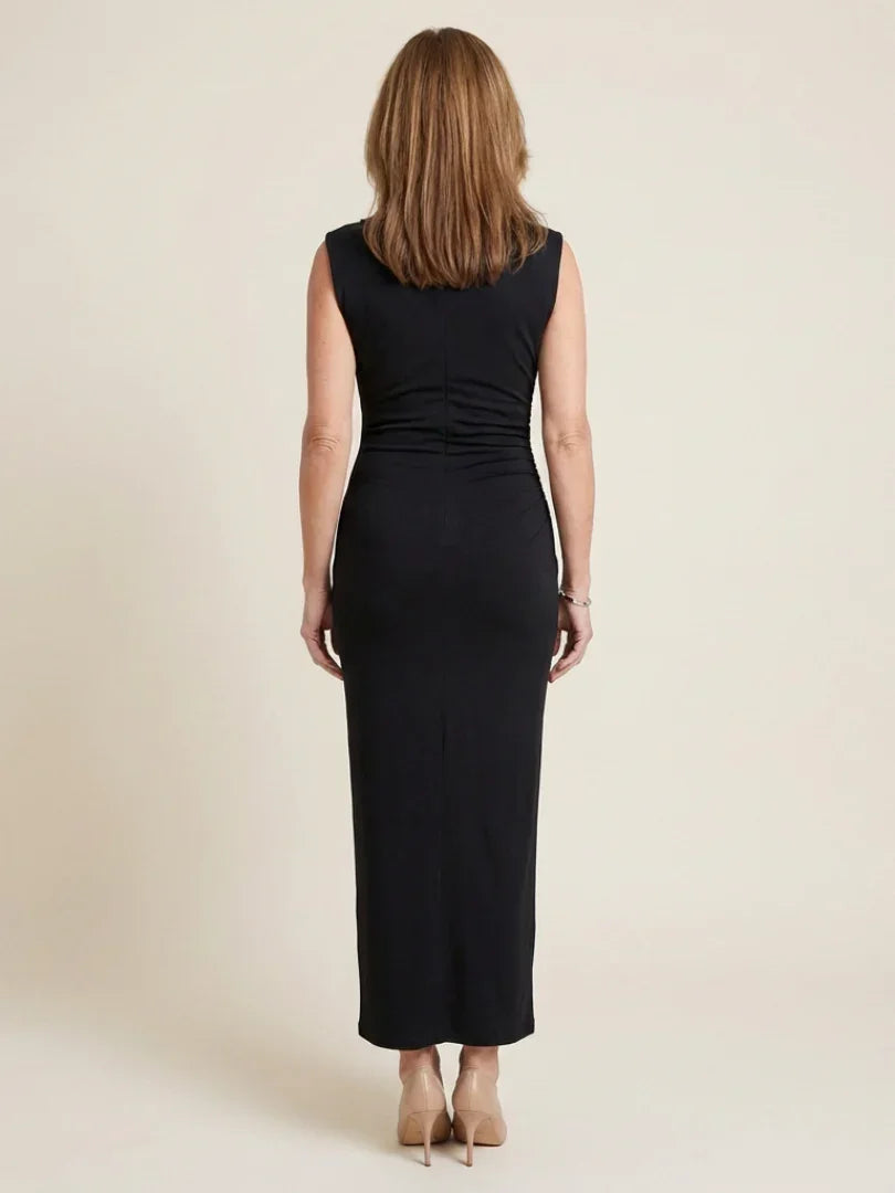 Noelle | Sleeveless Draped High Neck Midi Dress