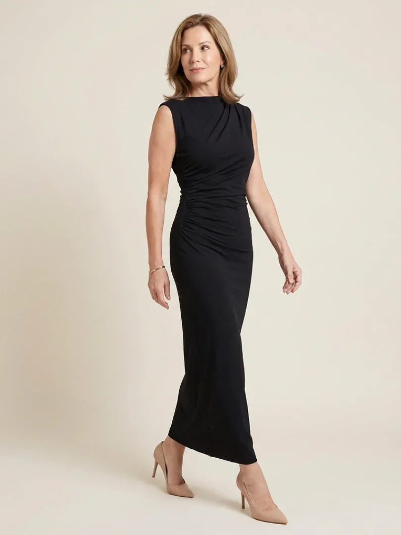 Noelle | Sleeveless Draped High Neck Midi Dress