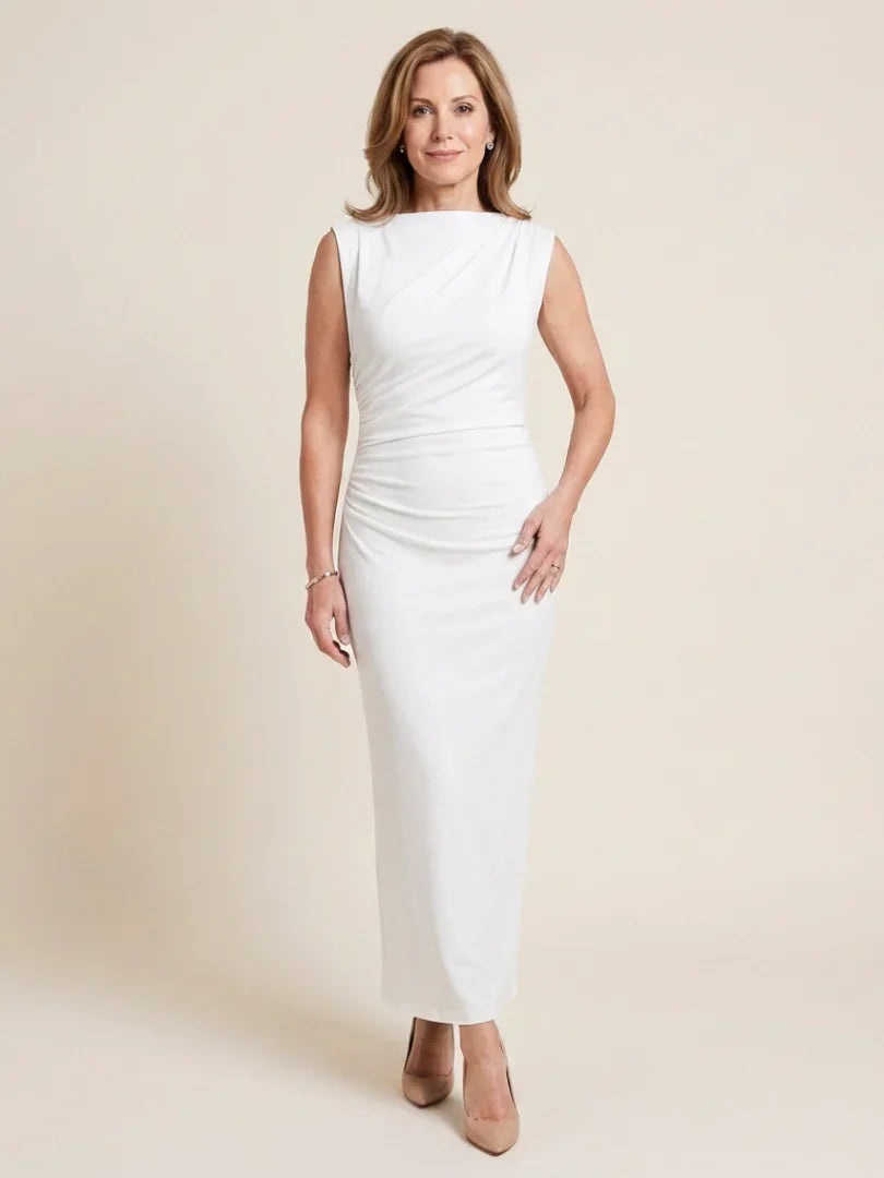 Noelle | Sleeveless Draped High Neck Midi Dress