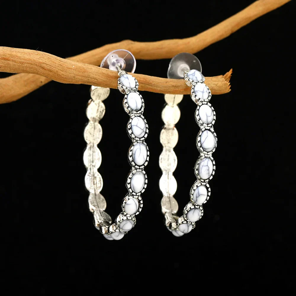 Vintage Oval Silver Hoop Earrings