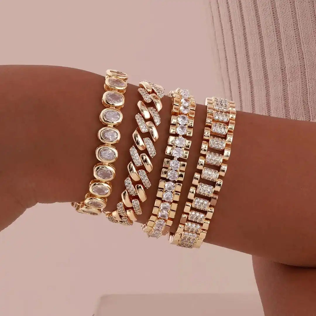 Gold Cubic Zirconia Bracelet Set
