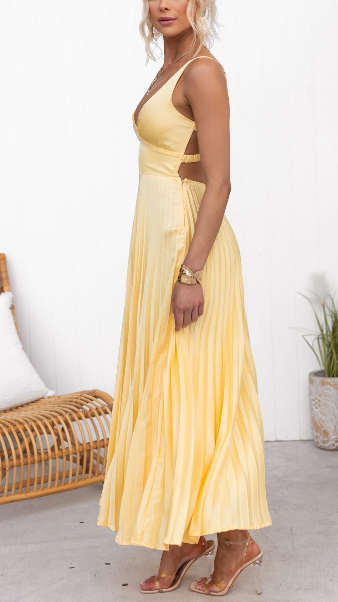Malka Pleated V-Neck Maxi Dress