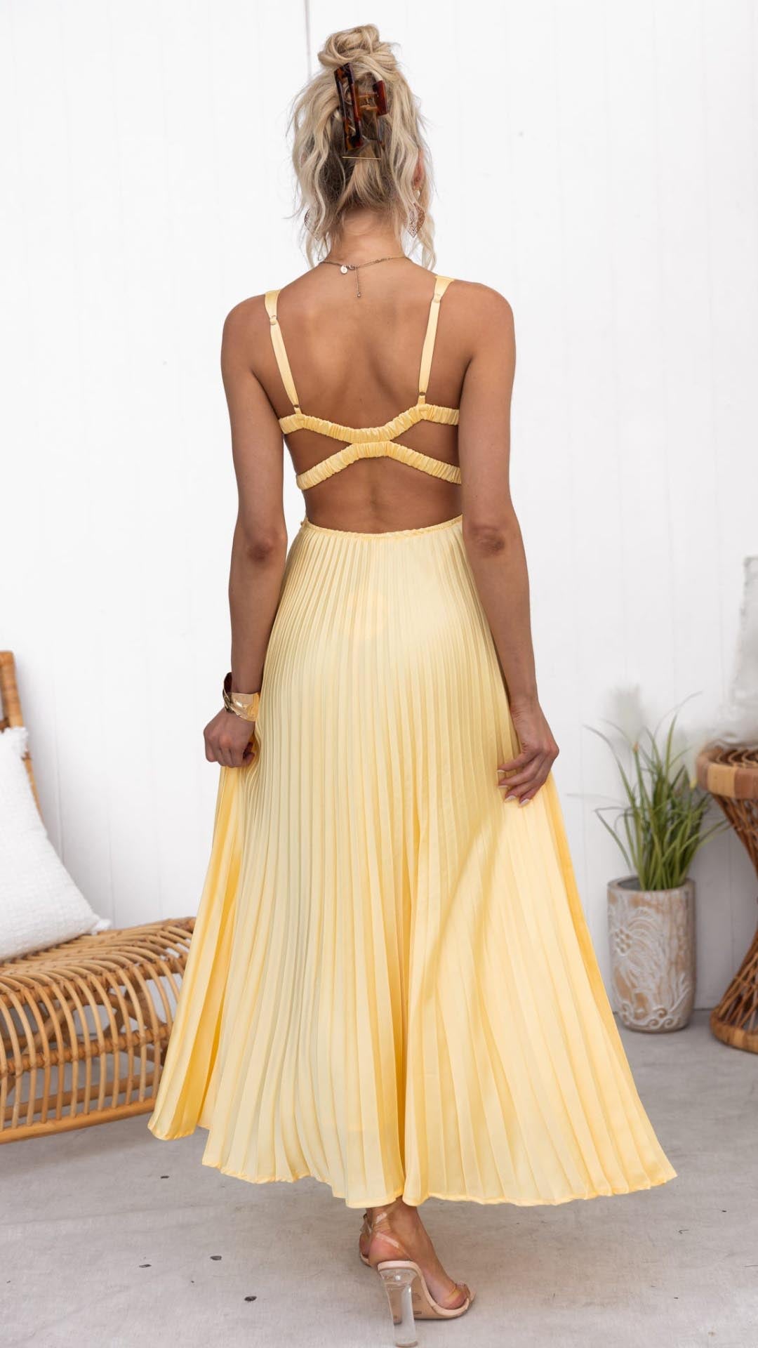 Malka Pleated V-Neck Maxi Dress