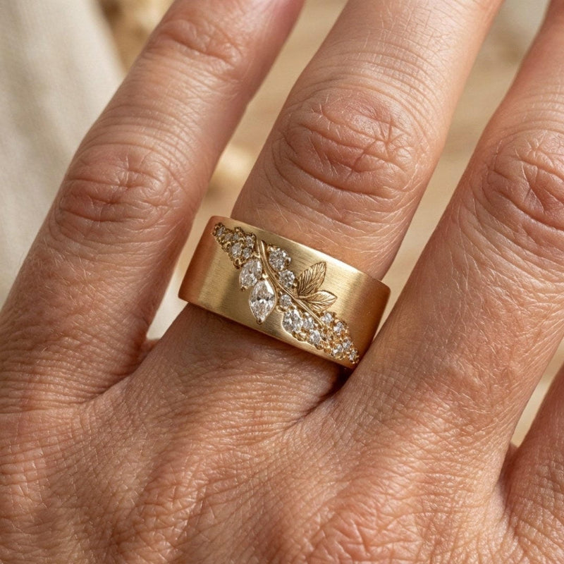 Golden Zirconia Leaf Ring
