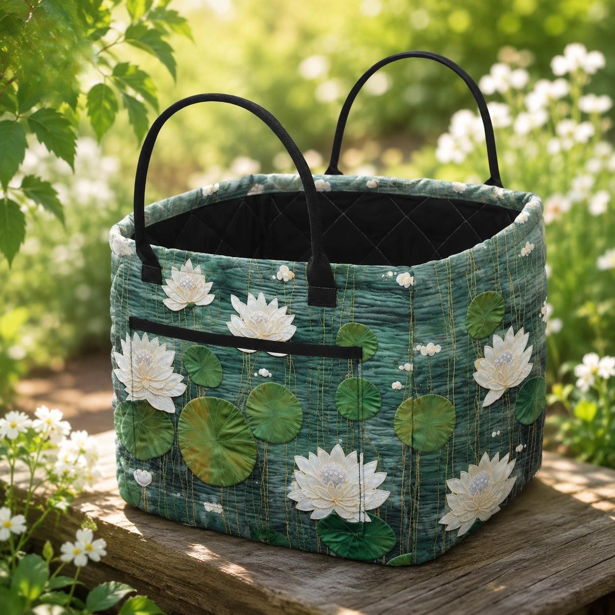 Lotus Flowers Quilted Storage Basket