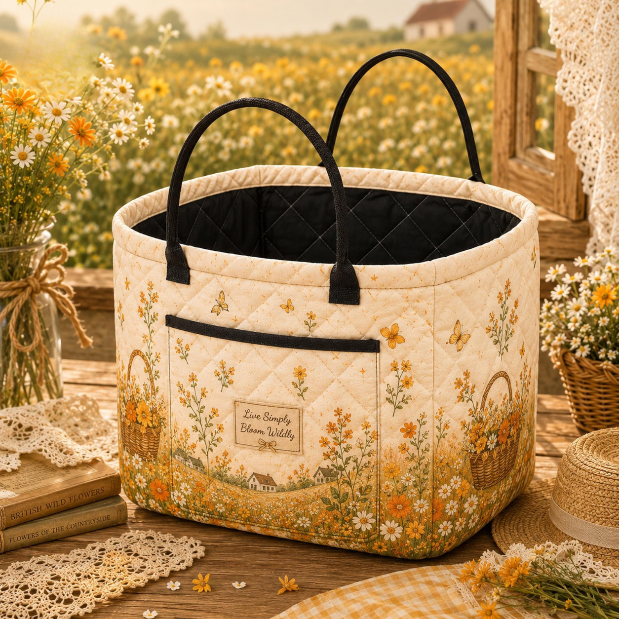 Floral Quilted Storage Basket