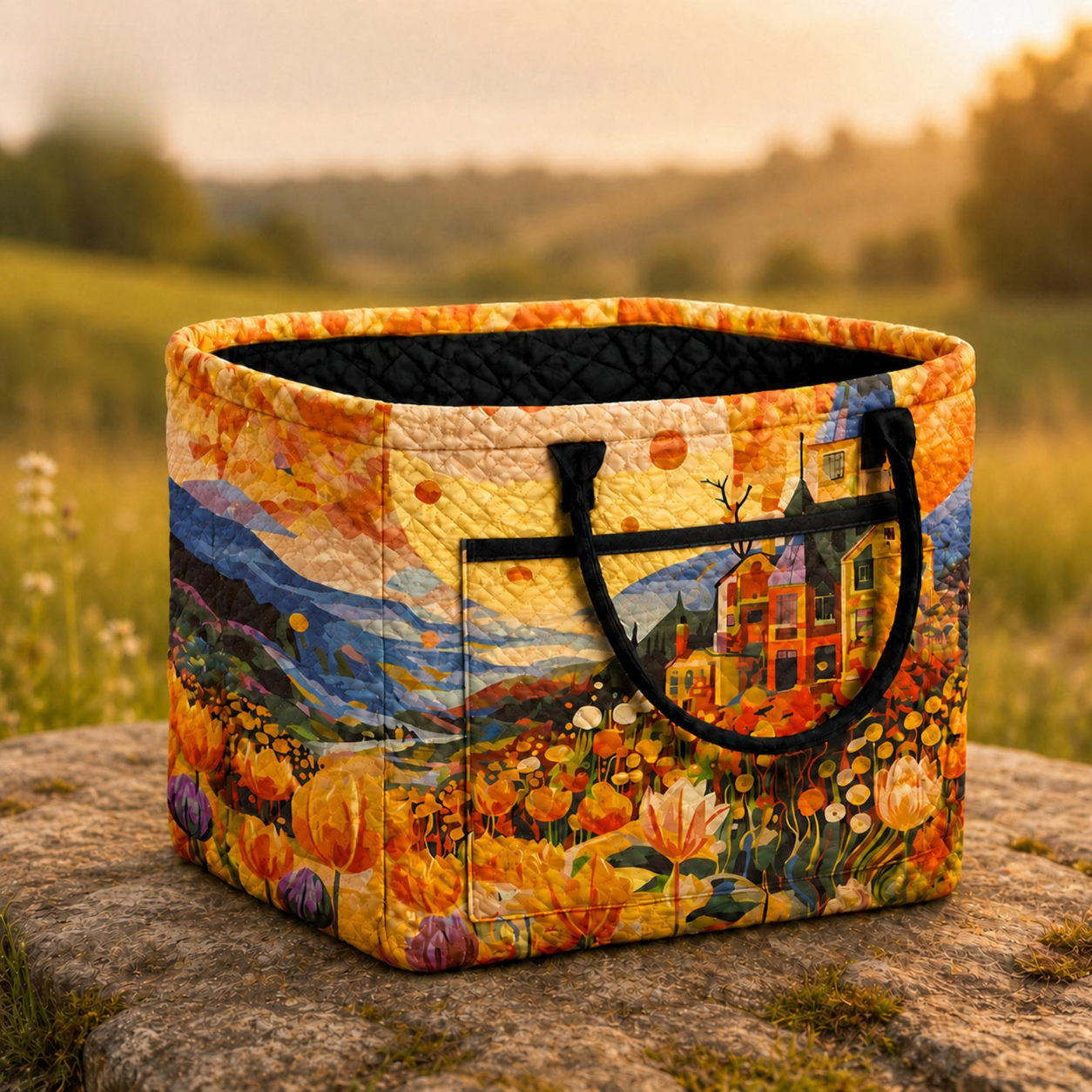Artistic Landscape Quilted Storage Basket