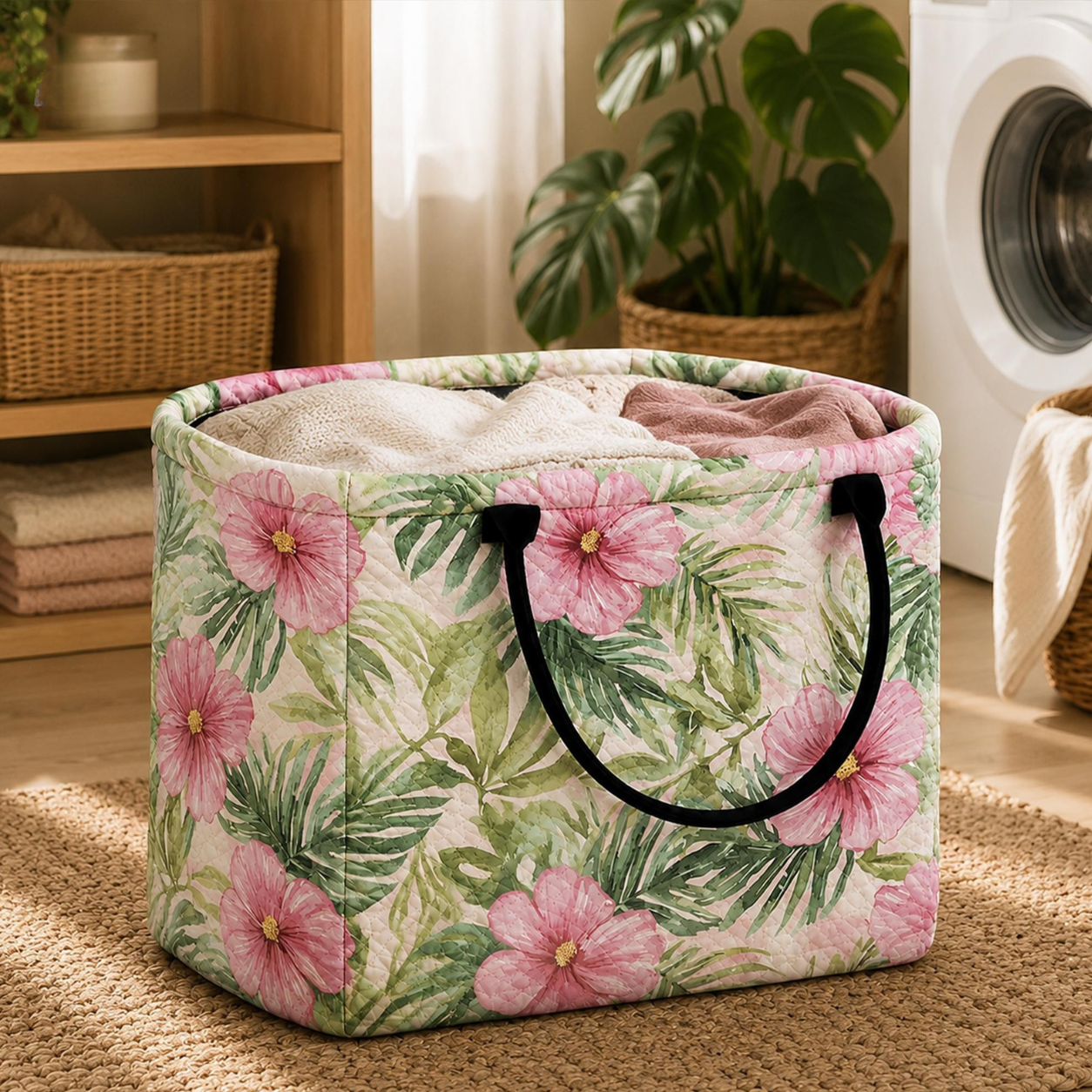 Tropical Pink Quilted Storage Basket