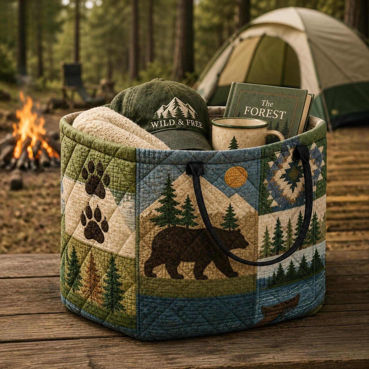 Forest Wildlife Quilted Storage Basket