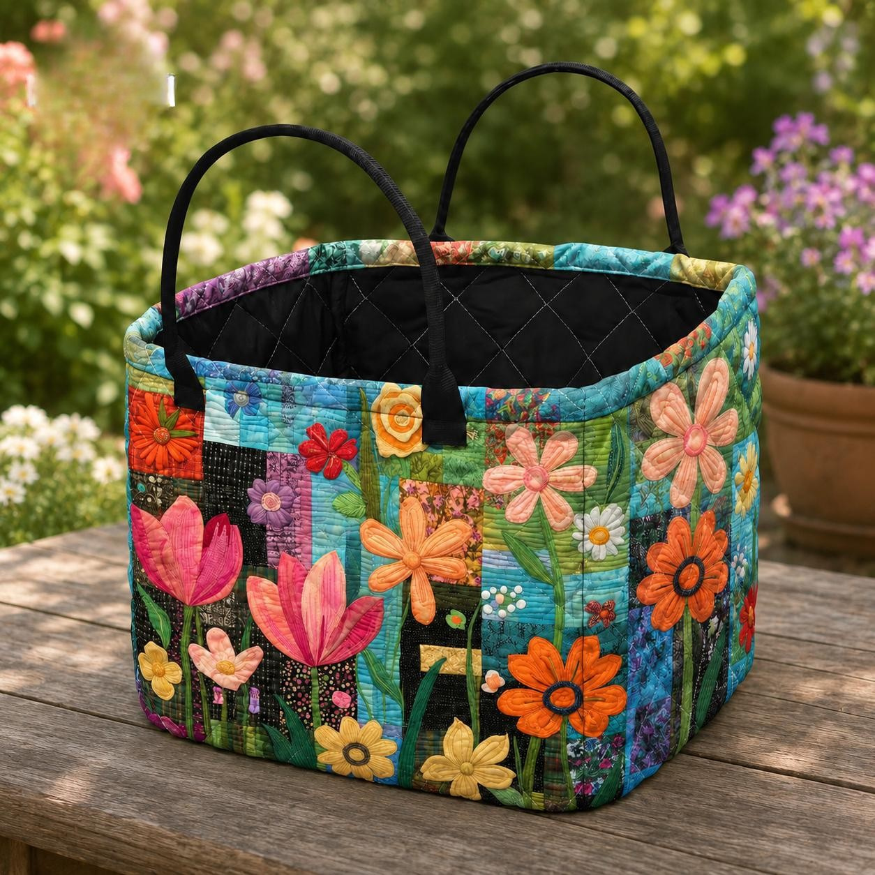 Colorful Flower Quilted Storage Basket