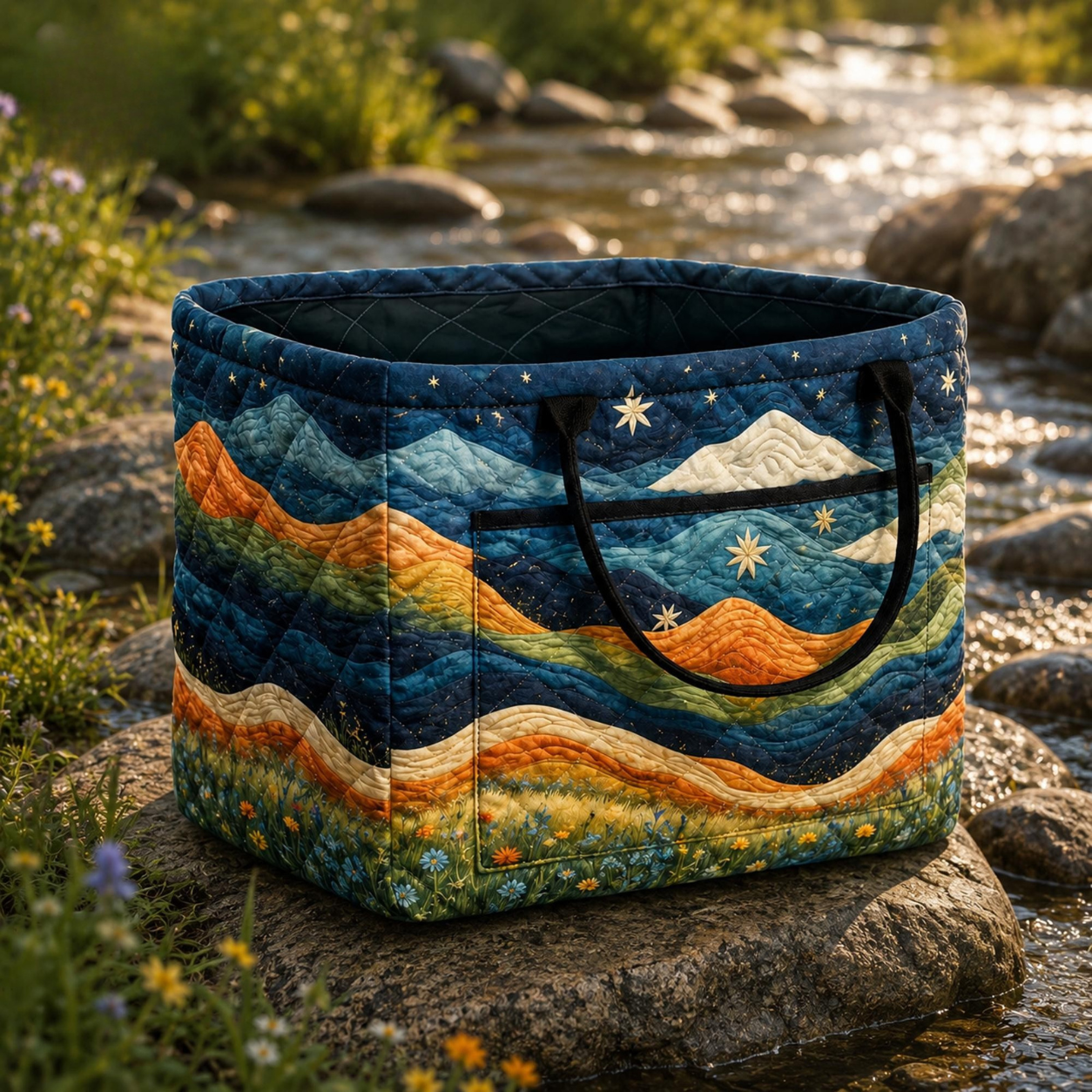 Mountain Landscape Quilted Storage Basket