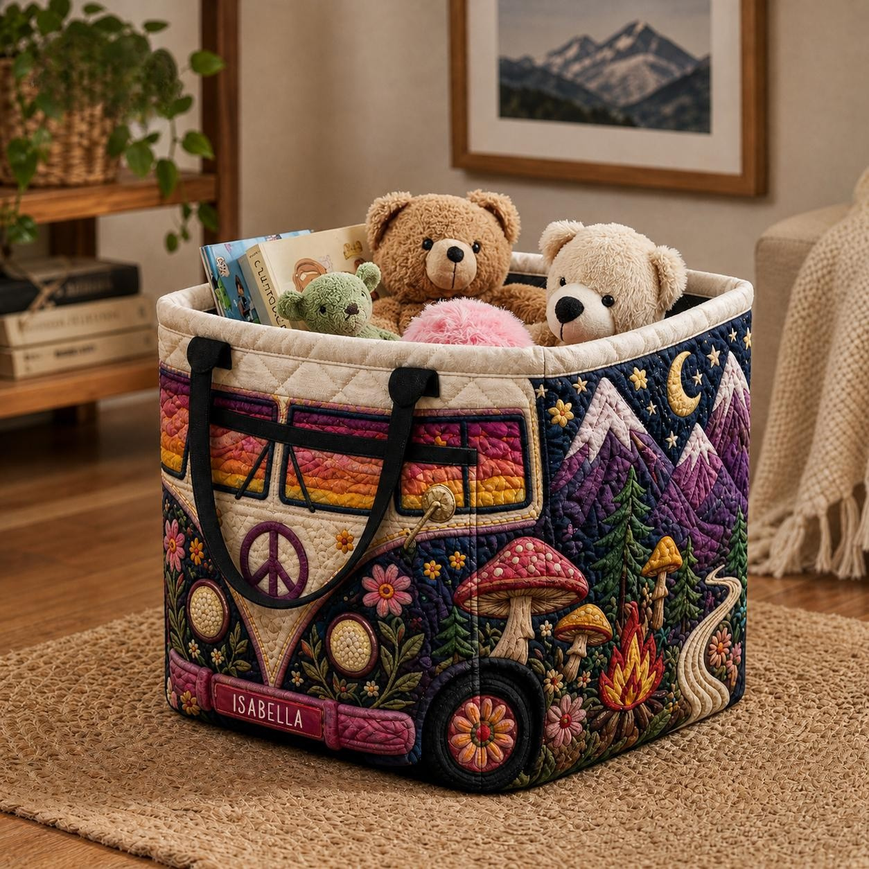 Hippie Personalized Quilted Storage Basket