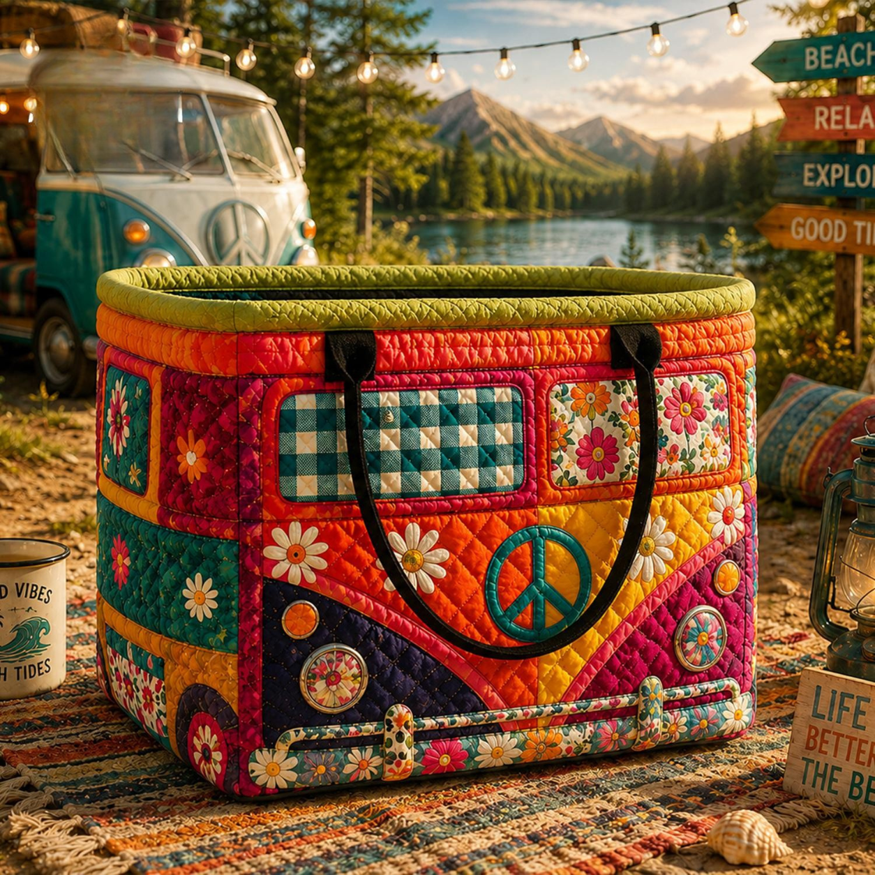 Camper Van Quilted Storage Basket