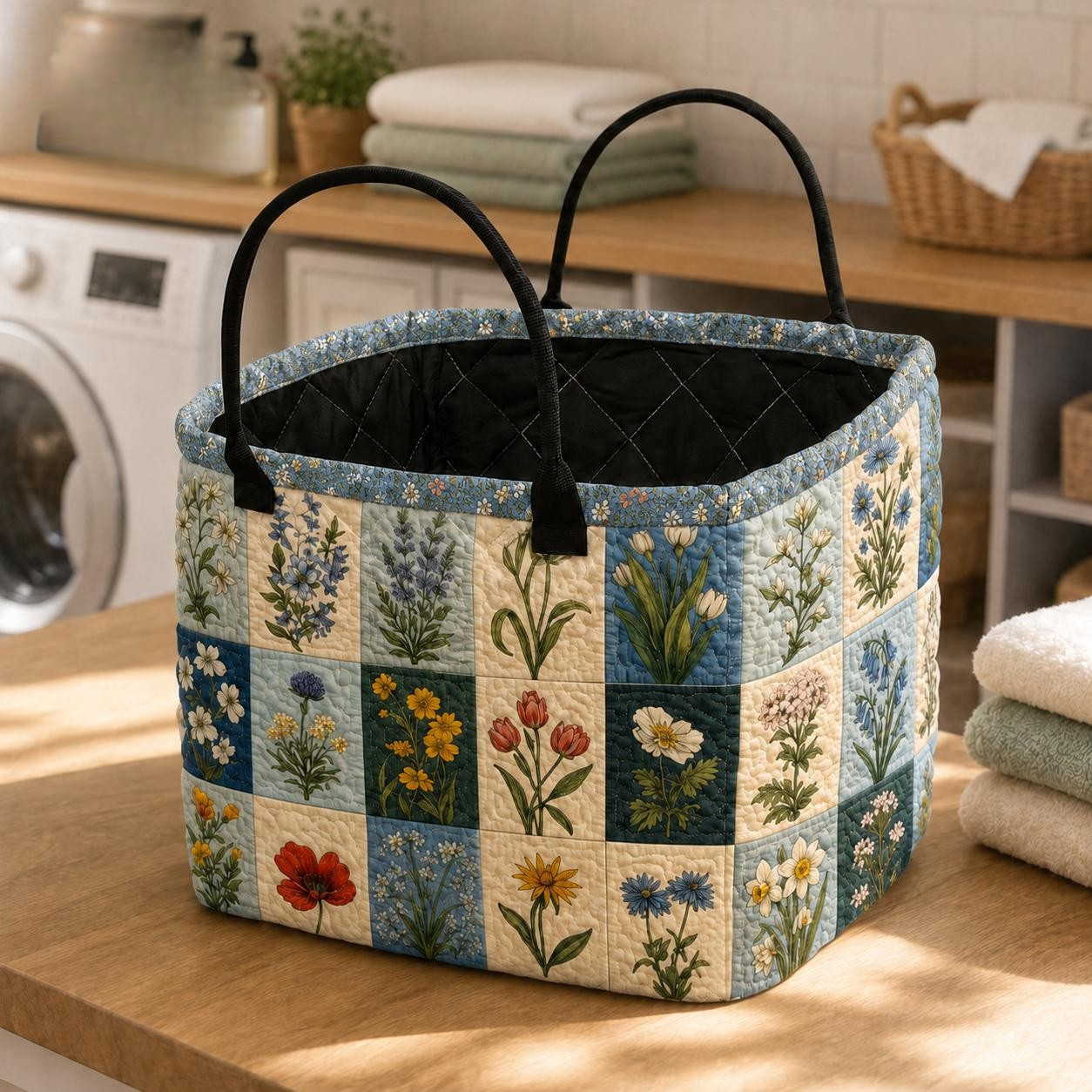Patchwork Floral Quilted Storage Basket