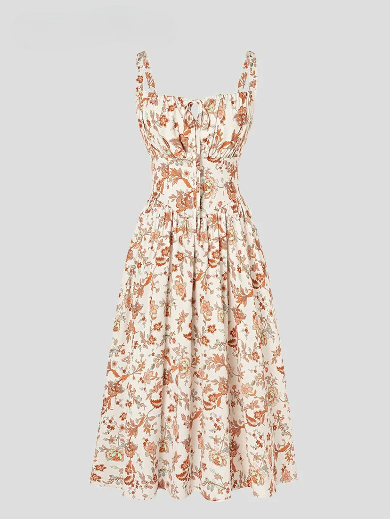 Amelia | Floral Square Neck Midi Dress