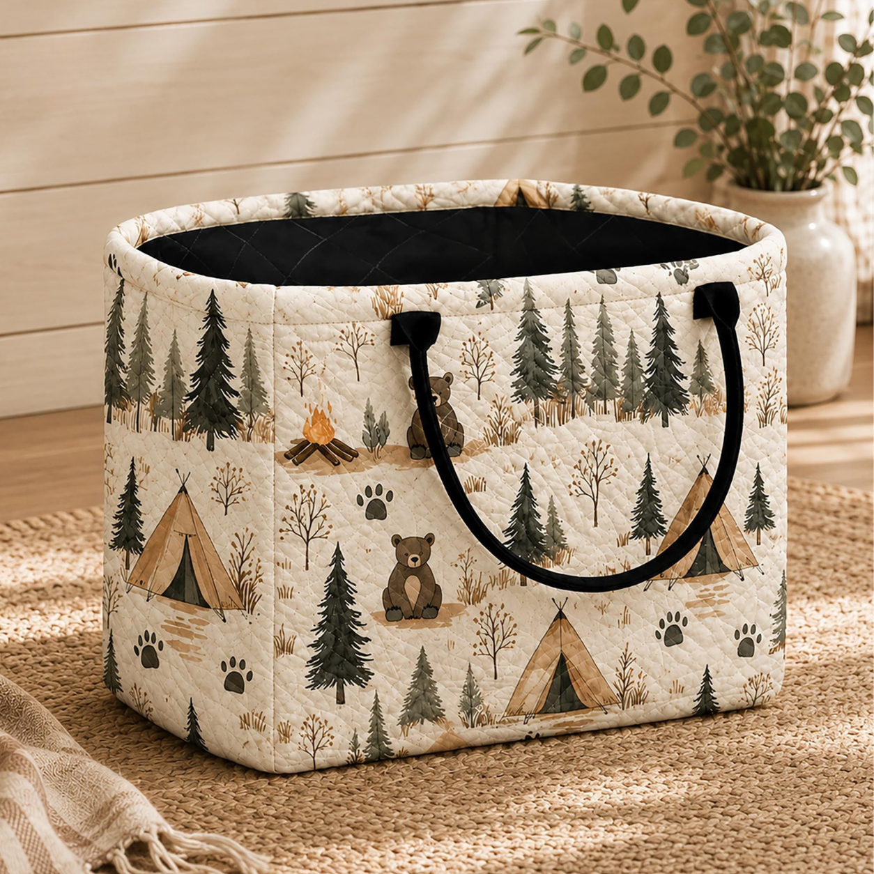 Cute Bear & Teepee Quilted Storage Basket