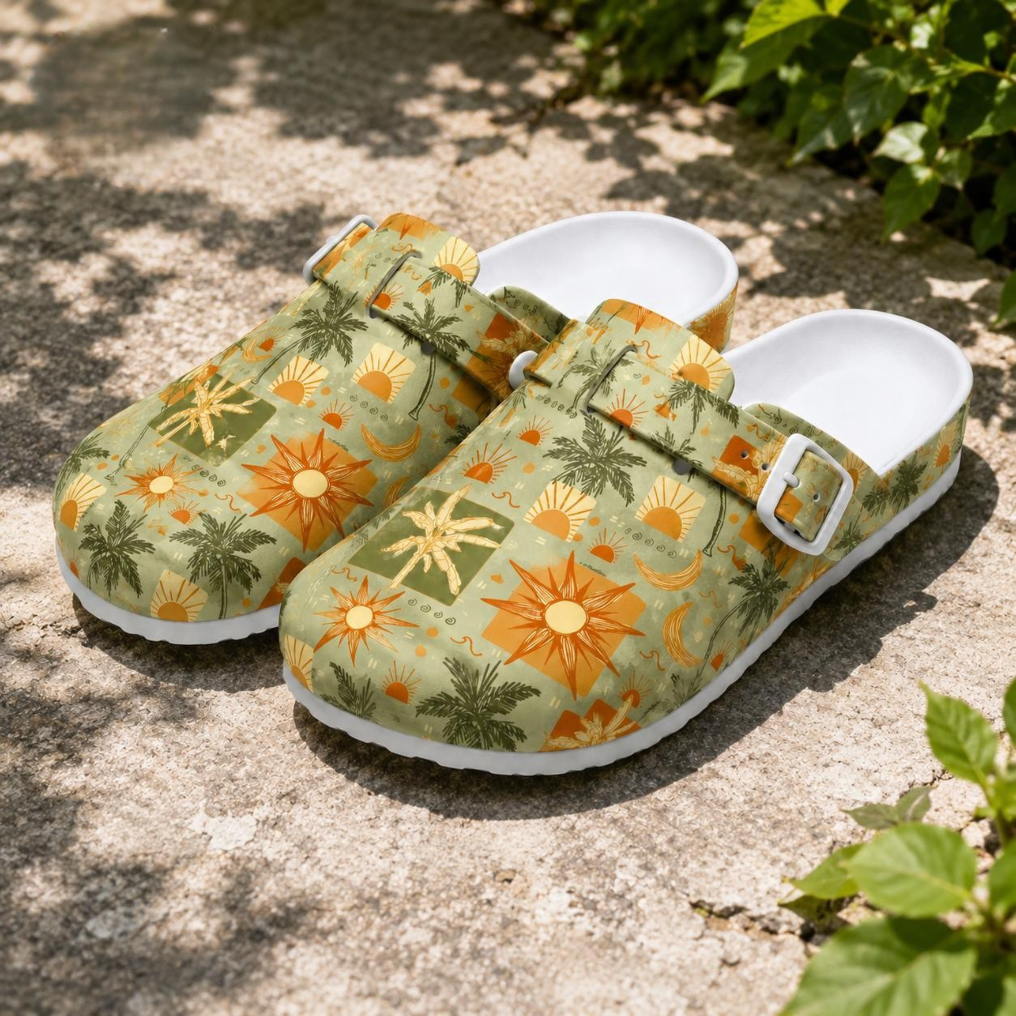 Tropical Sun & Palm Tree Nurse Clogs