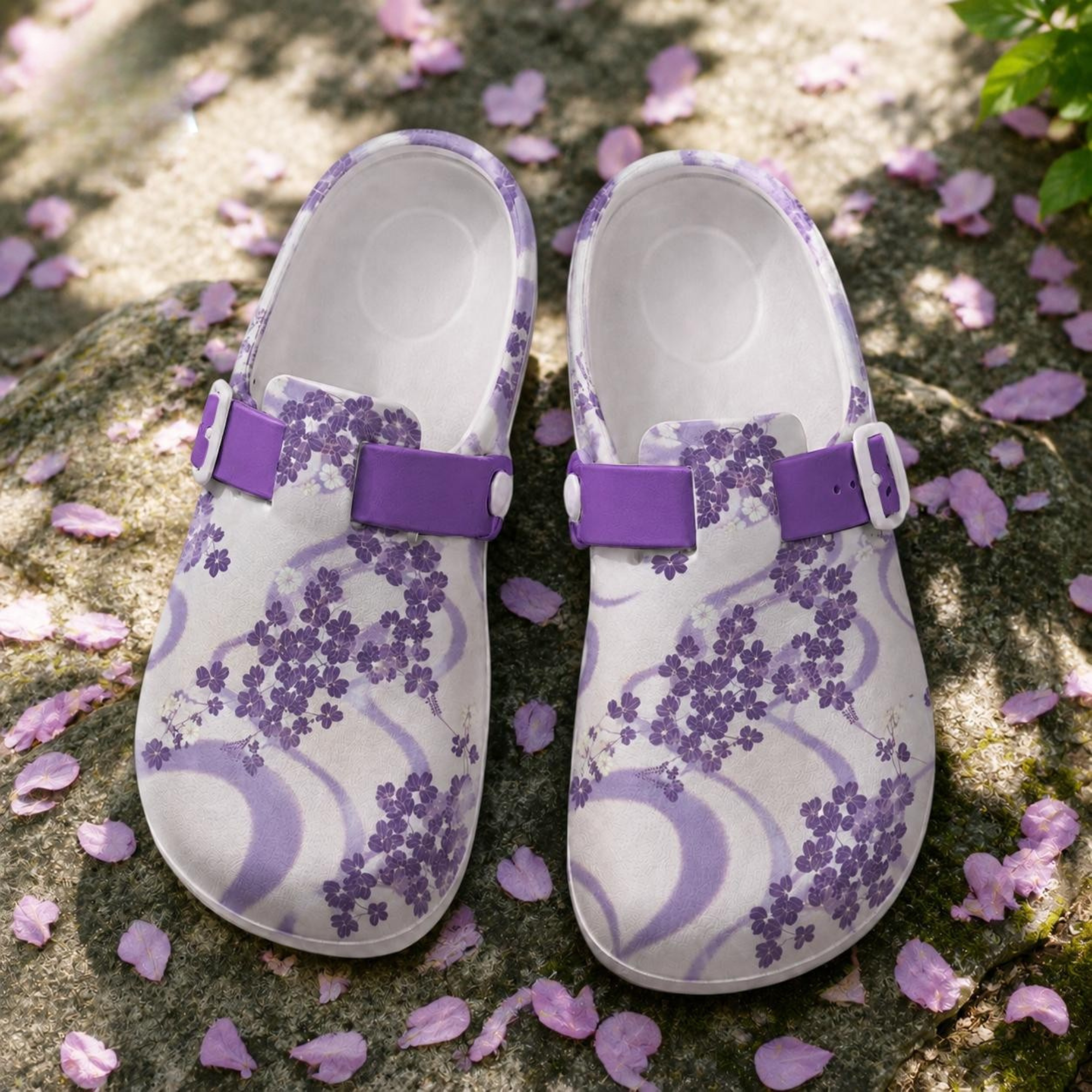 Cozy Purple Floral Nurse Clogs
