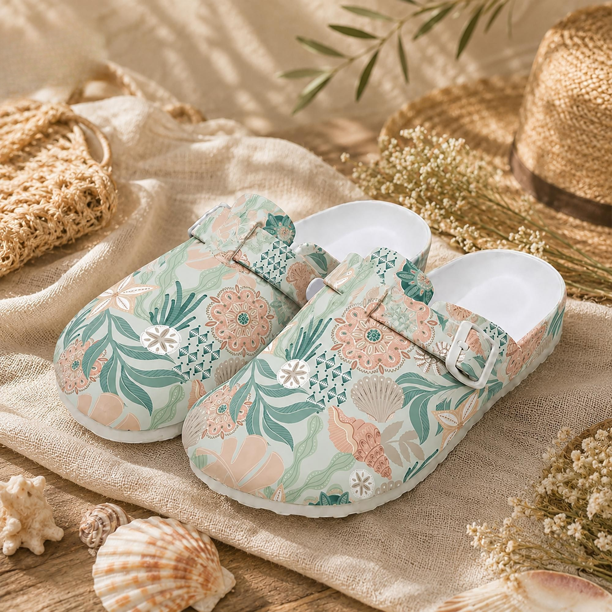 Seashell & Mandala Pattern Nurse Clogs