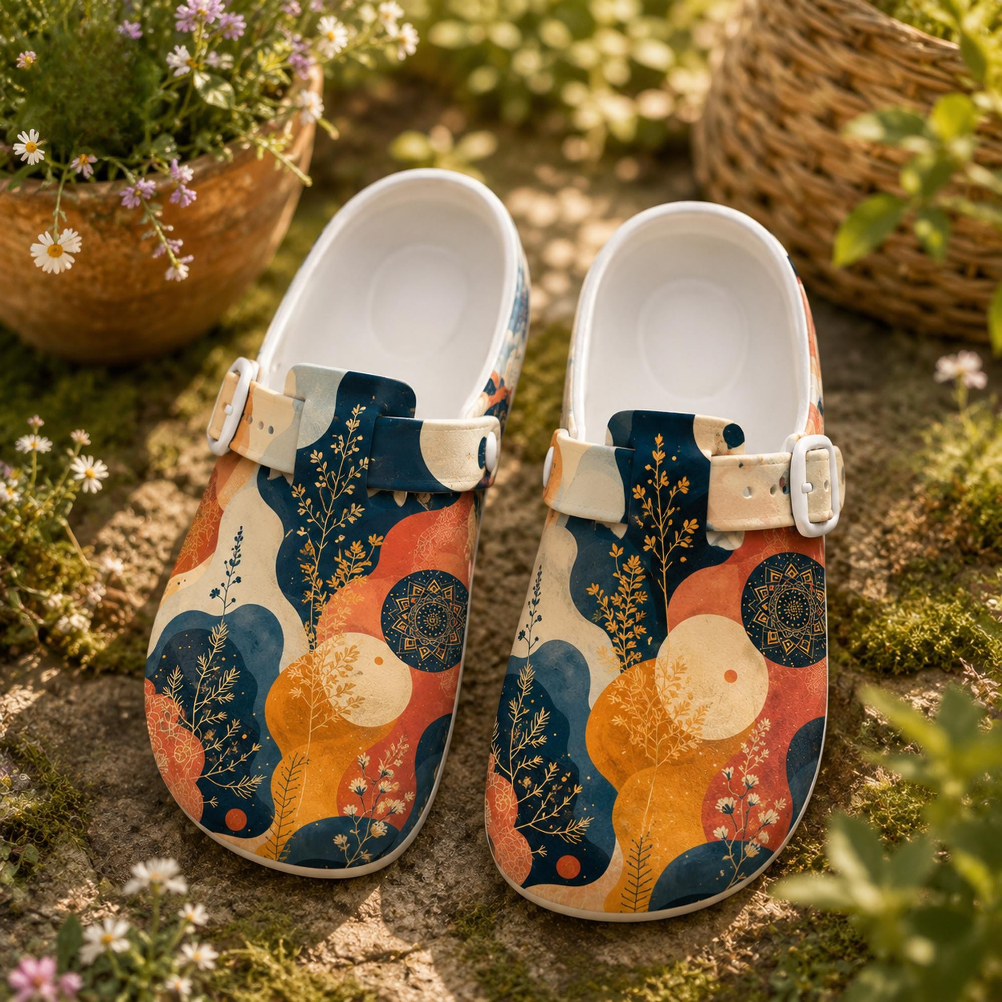 Bohemian Abstract Flower Nurse Clogs