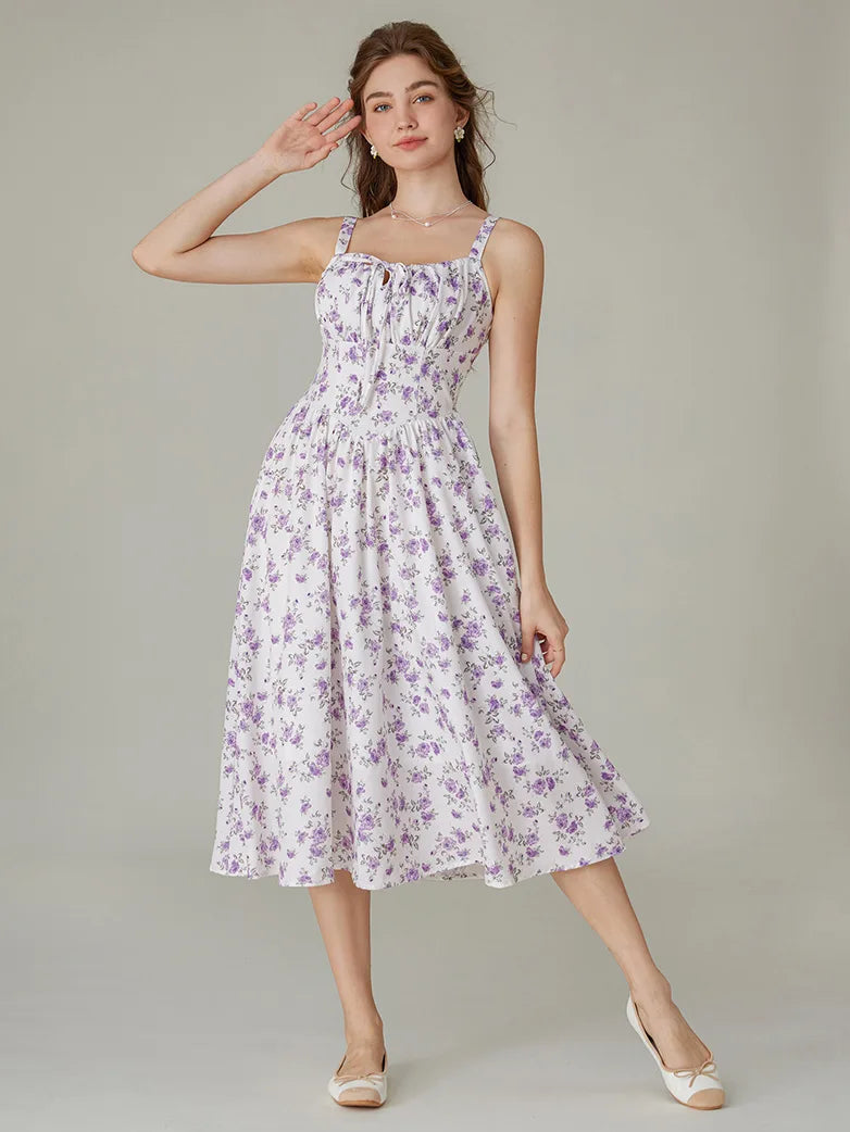 Amelia | Floral Square Neck Midi Dress