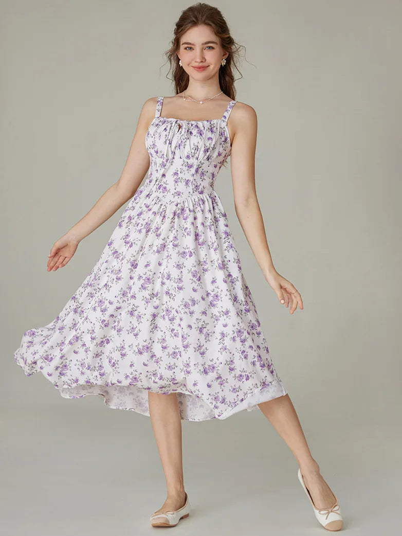 Amelia | Floral Square Neck Midi Dress