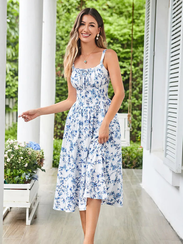 Amelia | Floral Square Neck Midi Dress