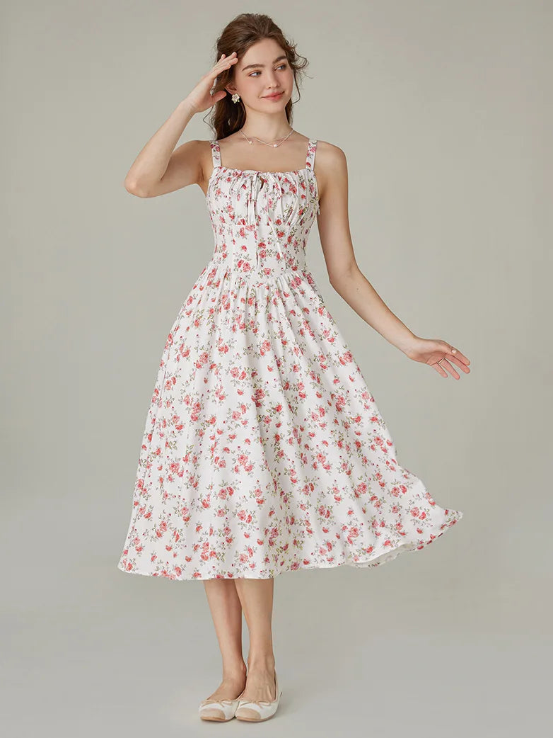 Amelia | Floral Square Neck Midi Dress