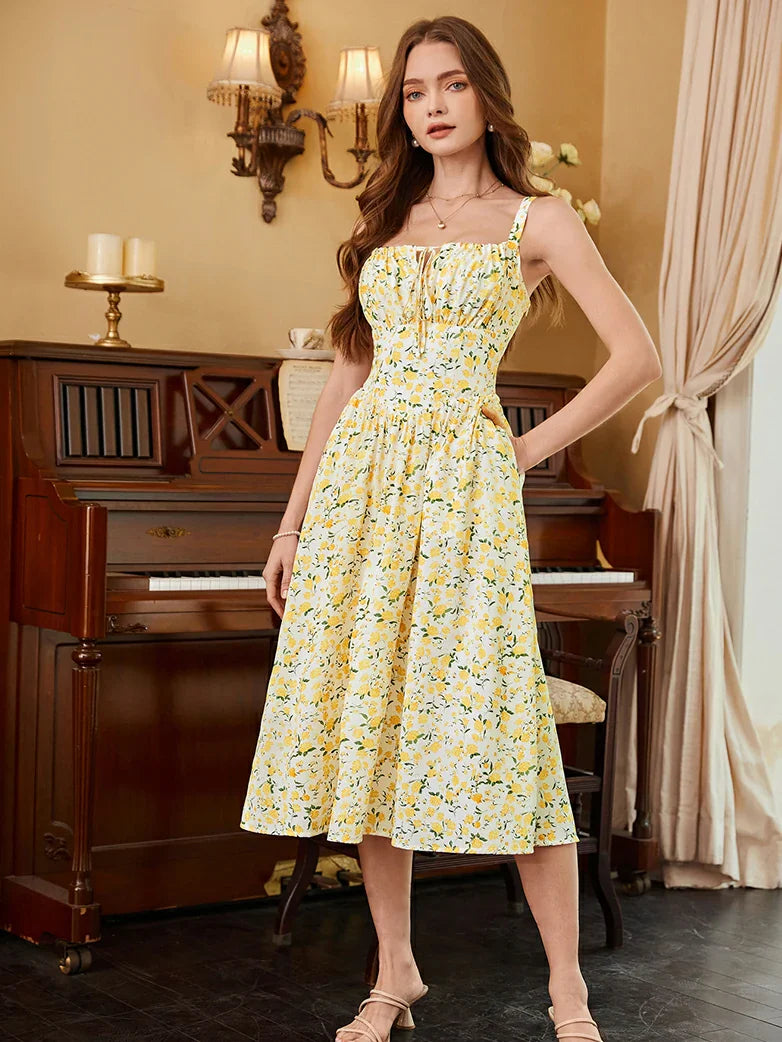 Amelia | Floral Square Neck Midi Dress