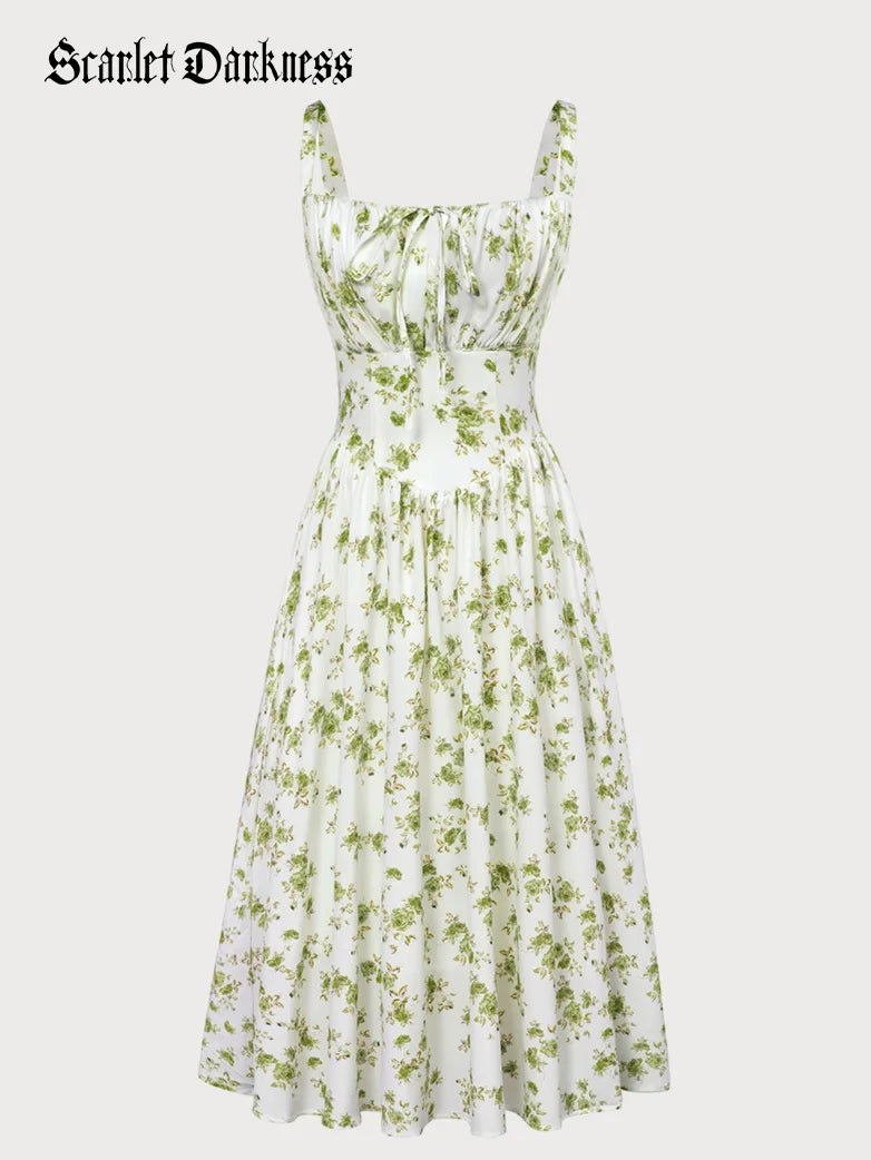 Amelia | Floral Square Neck Midi Dress