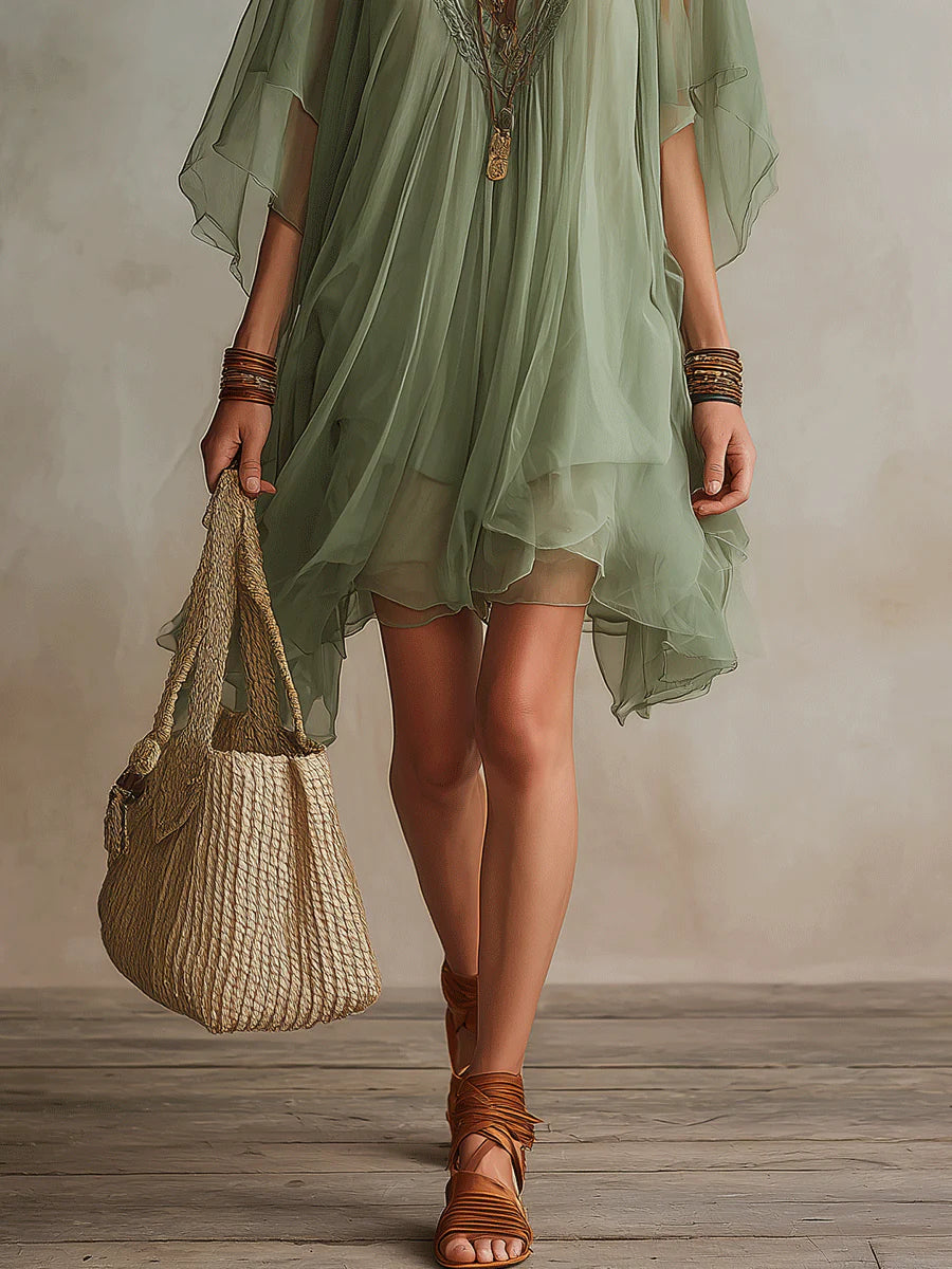 V-Neck Layered Mini Dress
