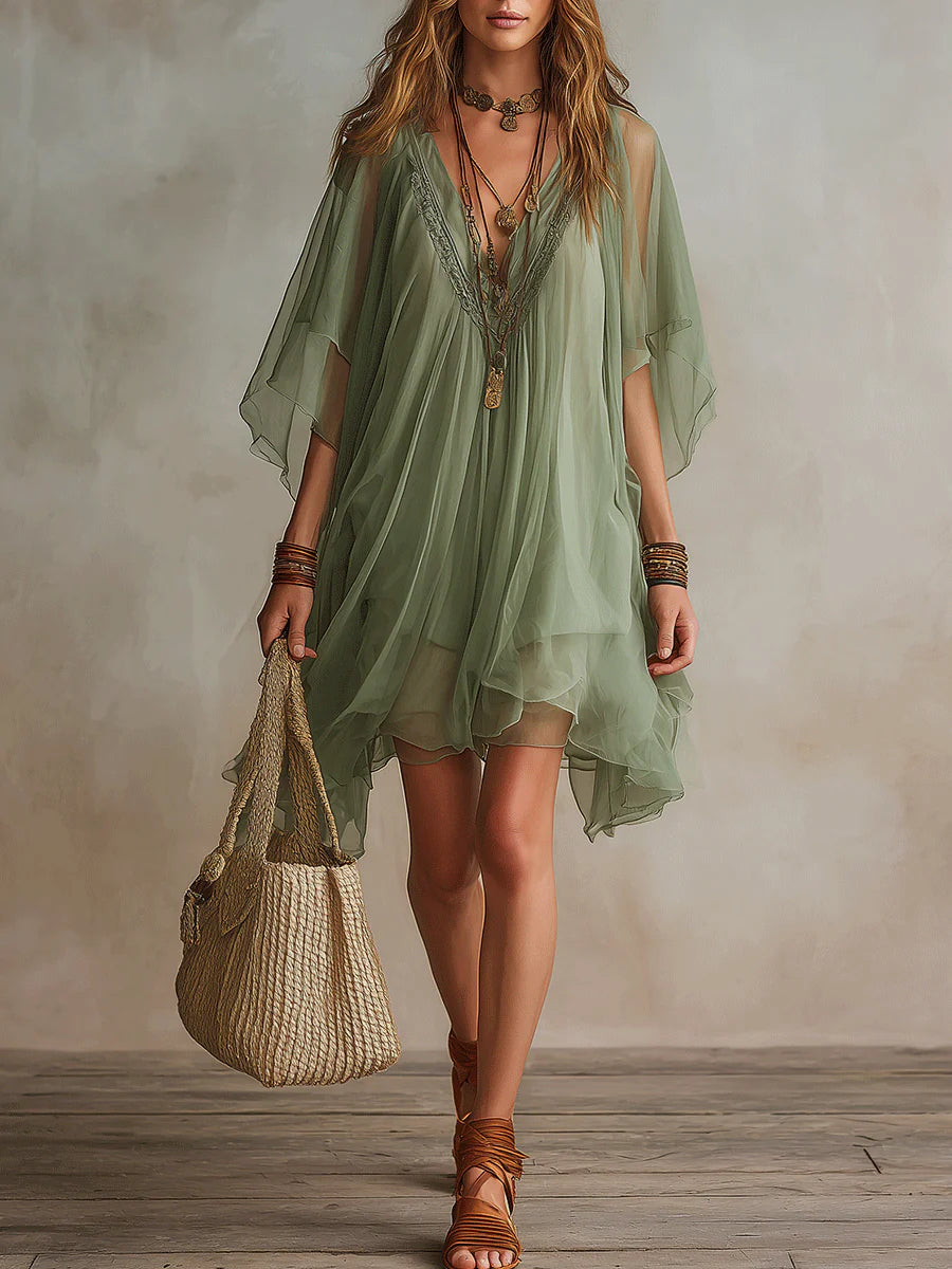 V-Neck Layered Mini Dress