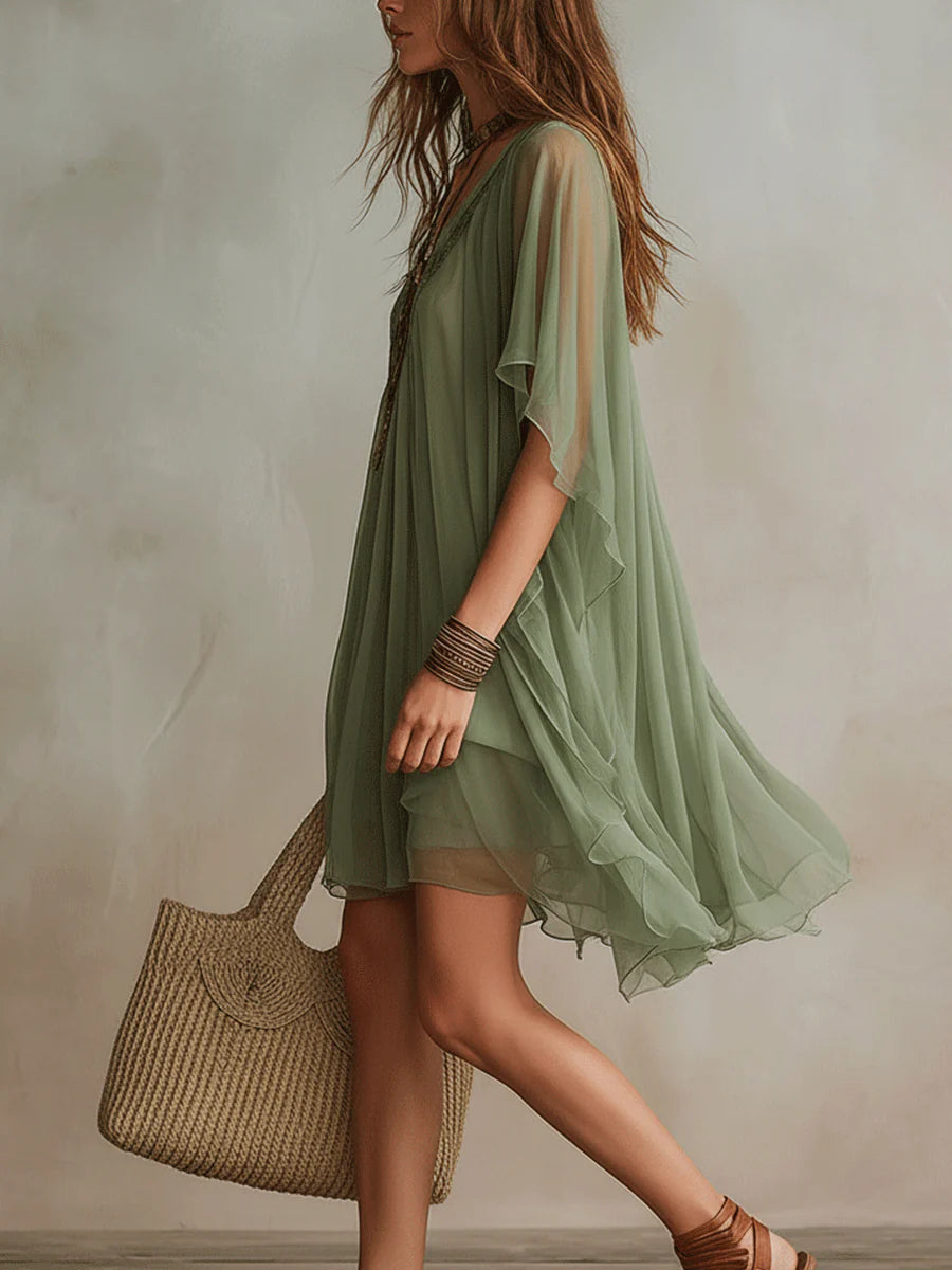 V-Neck Layered Mini Dress