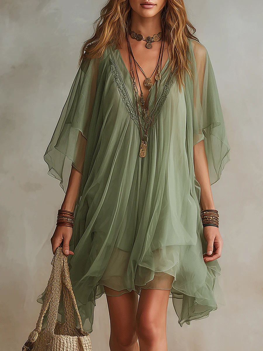 V-Neck Layered Mini Dress