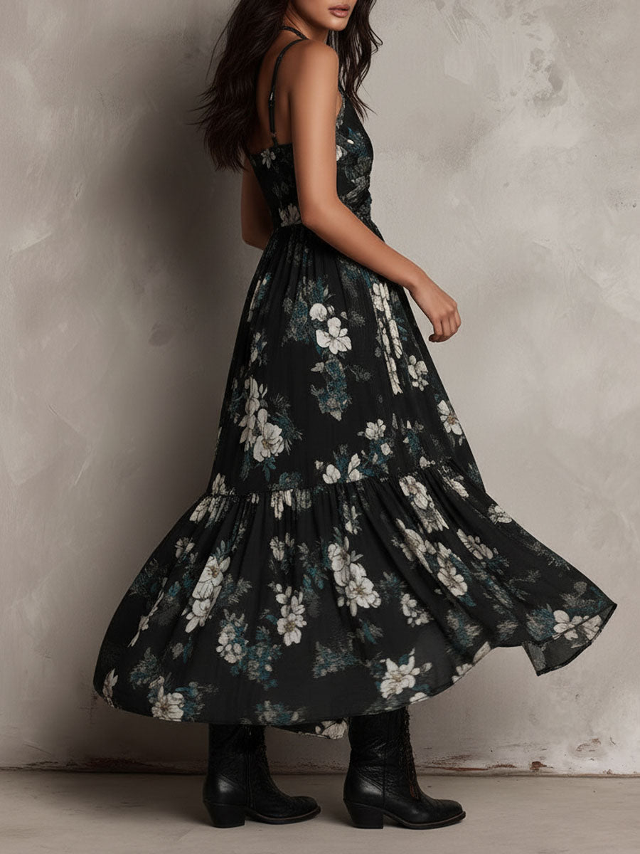 Bohemian Floral Strapless Maxi Dress