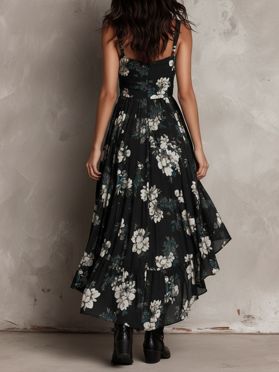 Bohemian Floral Strapless Maxi Dress