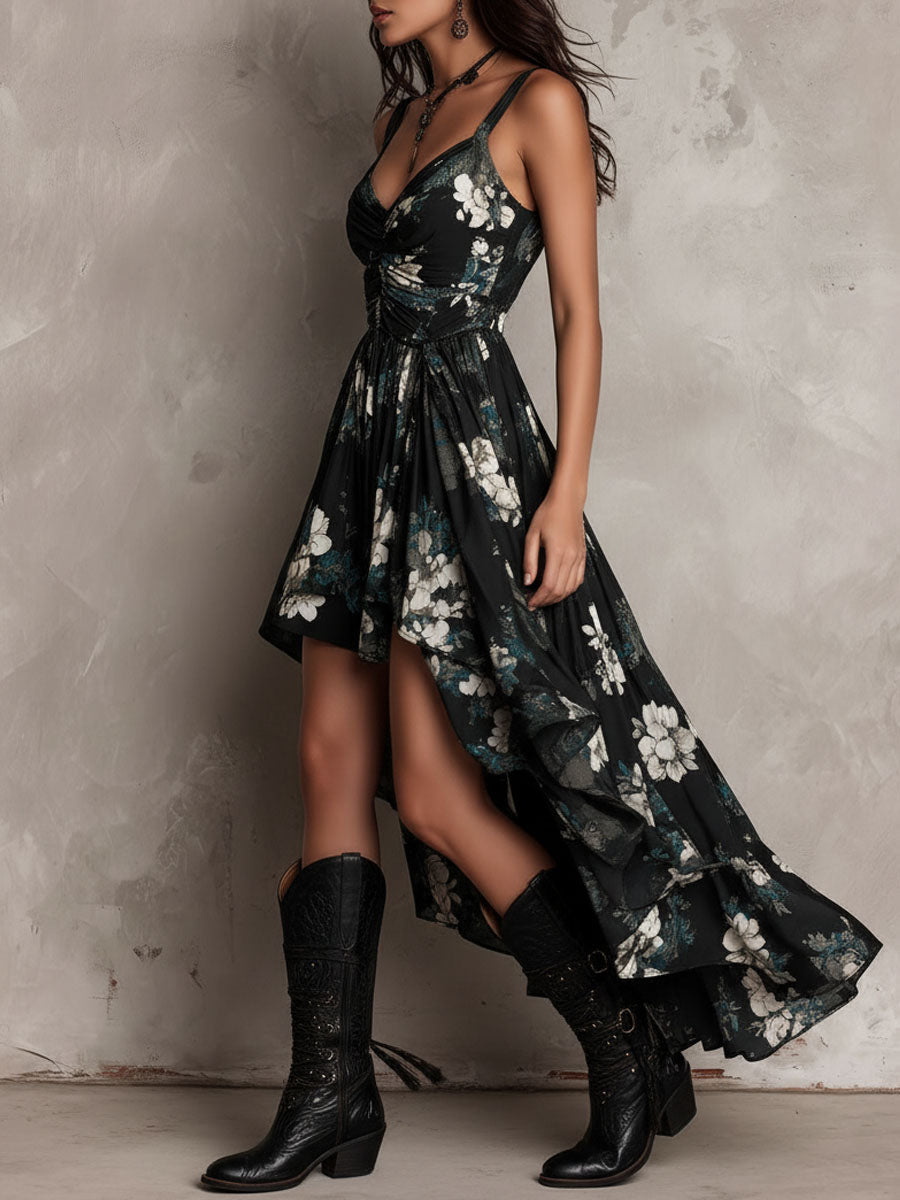 Bohemian Floral Strapless Maxi Dress