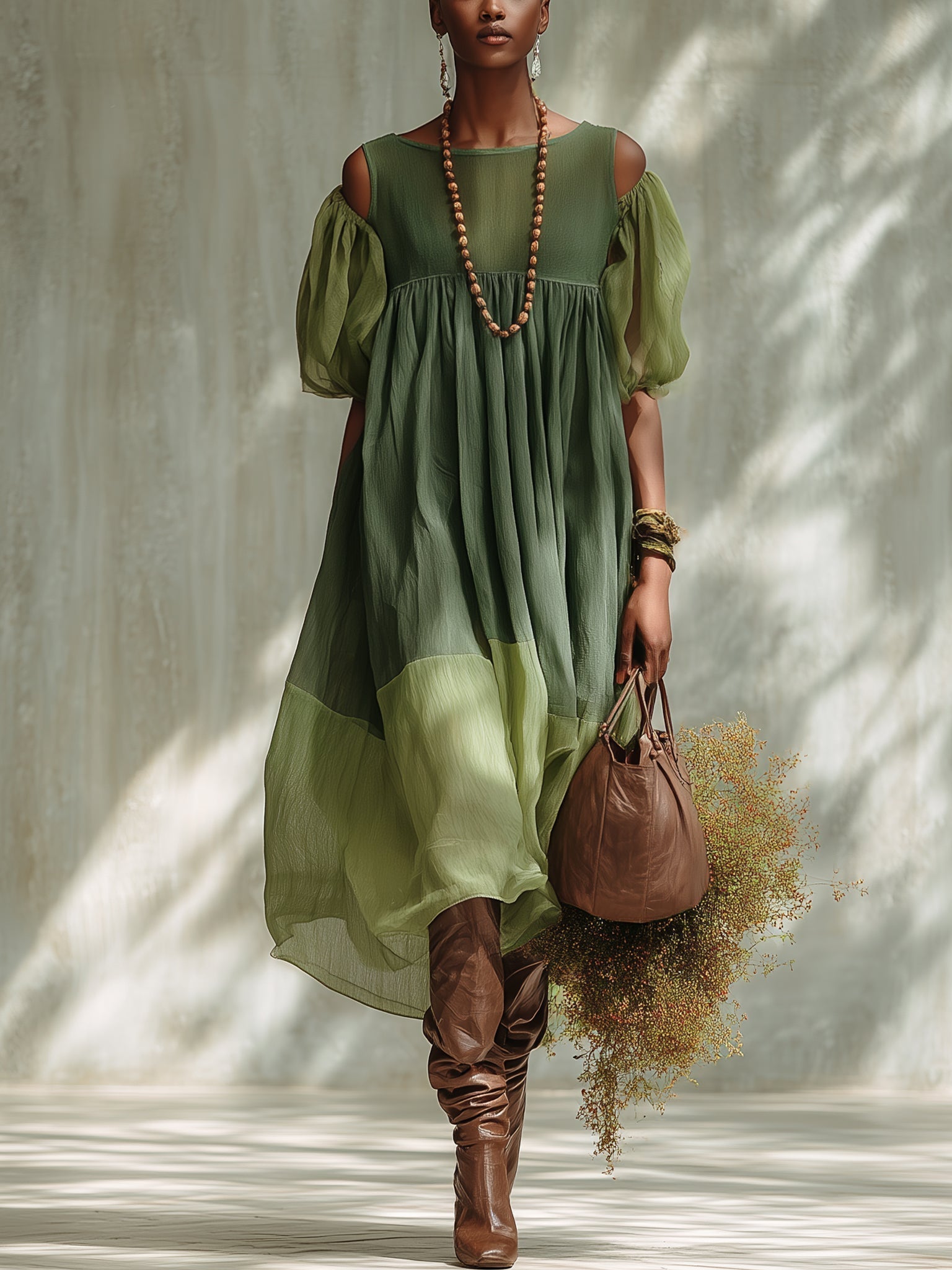 Sage Off Shoulder Midi Dress